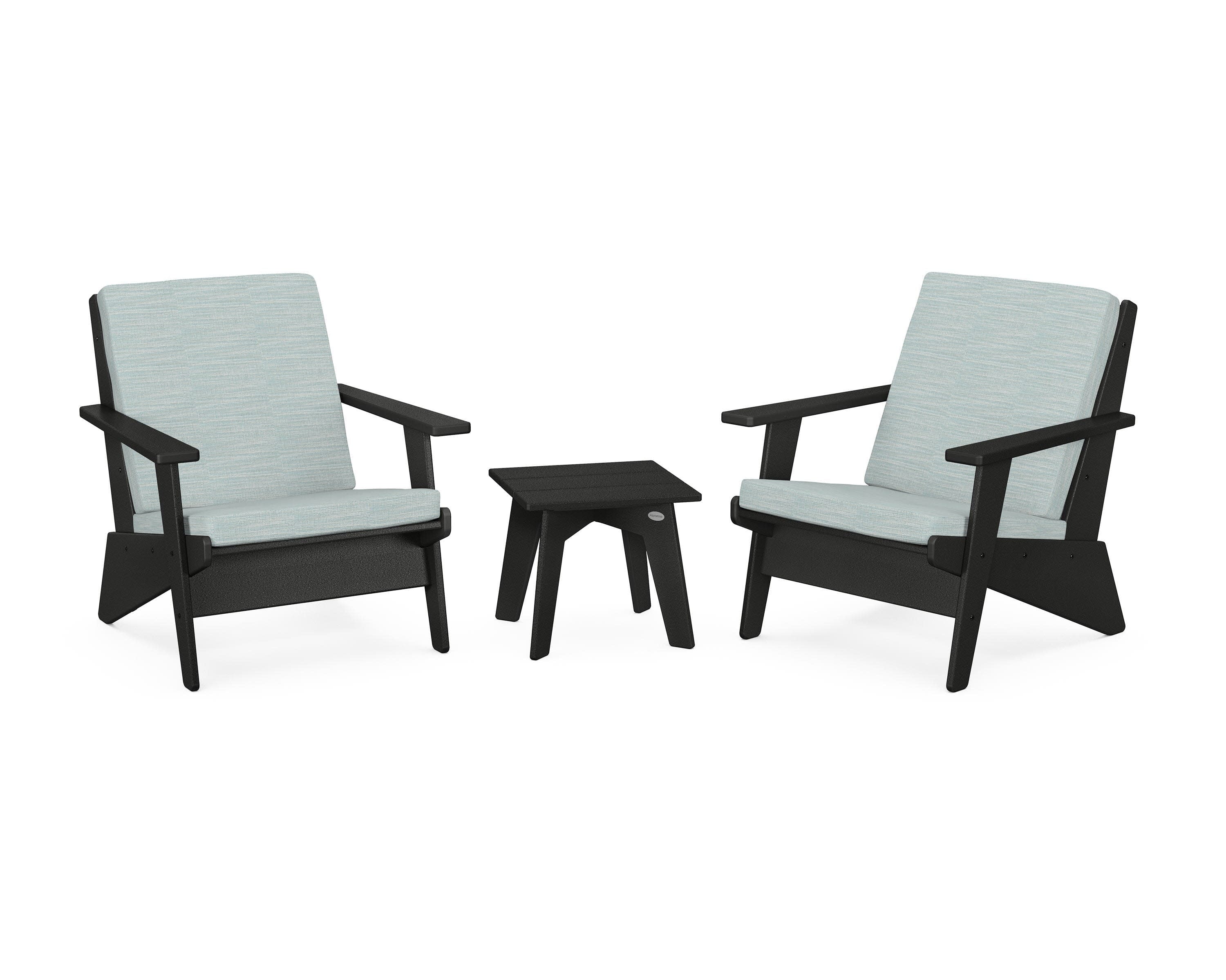 Riviera Modern Lounge 3-Piece Set in Black / Soothe Mist