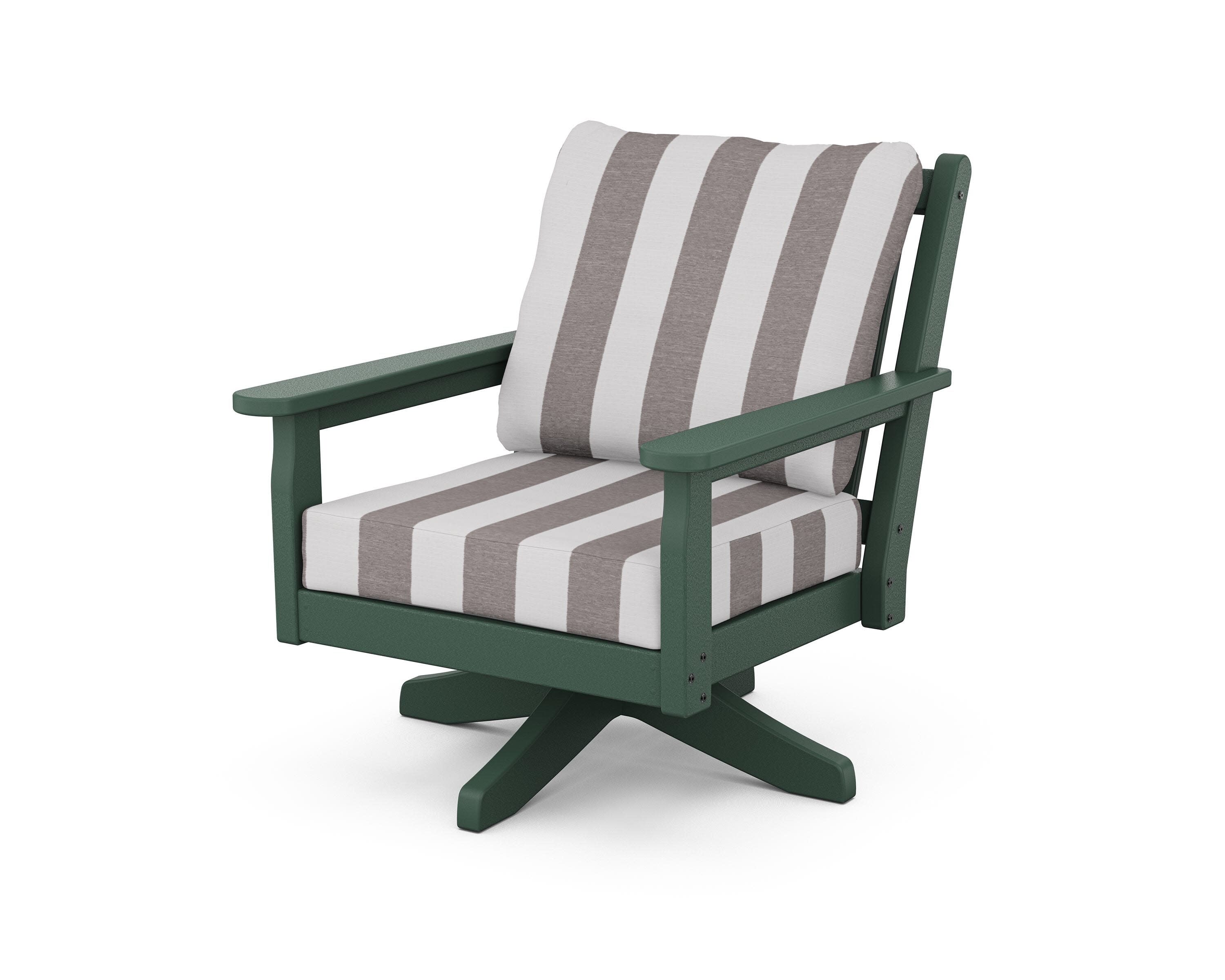 Chippendale Deep Seating Swivel Chair in Green / Cabana Stripe Grey Mist