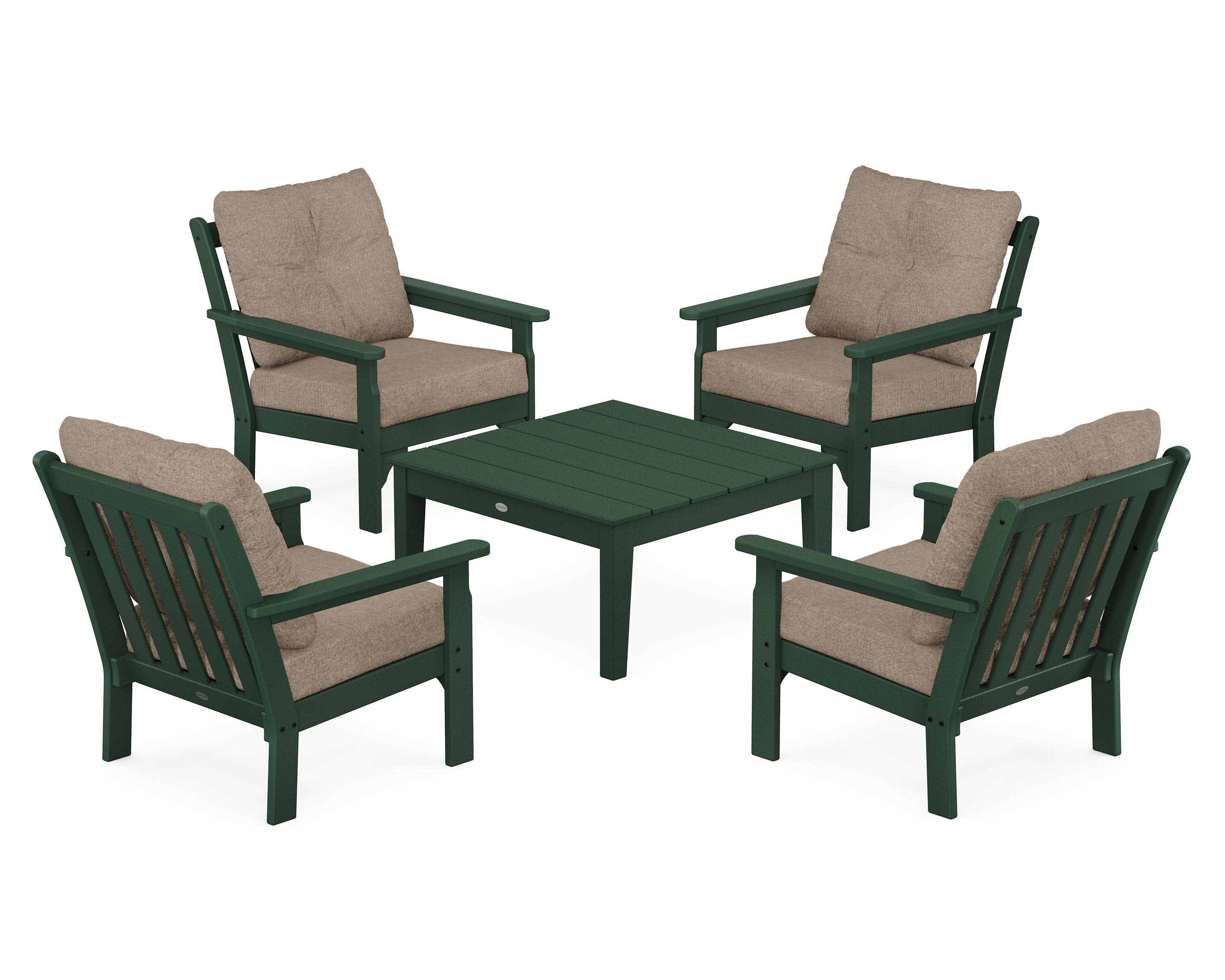 Vineyard 5-Piece Deep Seating Conversation Set in Green / Spiced Burlap