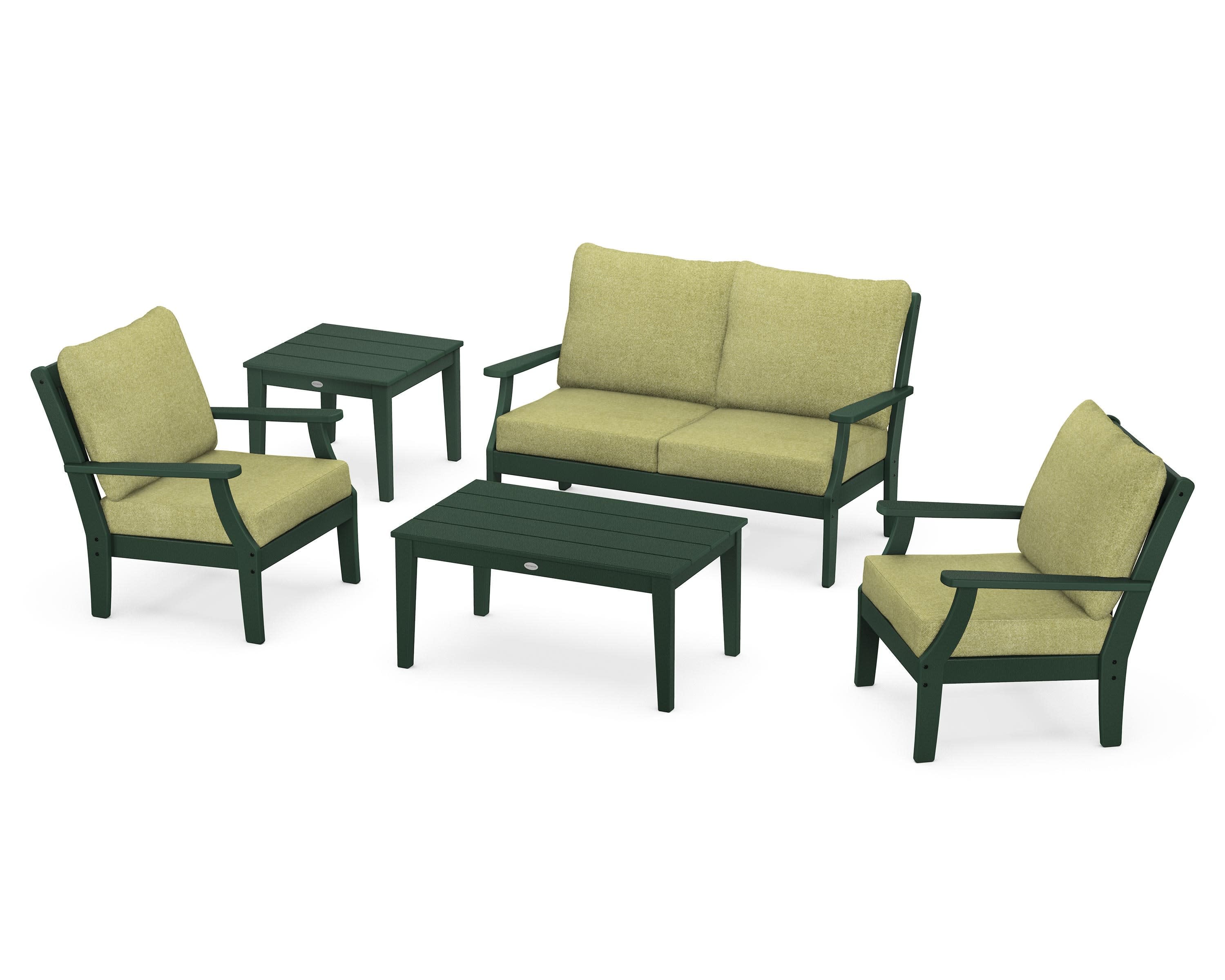 Braxton 5-Piece Deep Seating Set in Green / Chartreuse Boucle