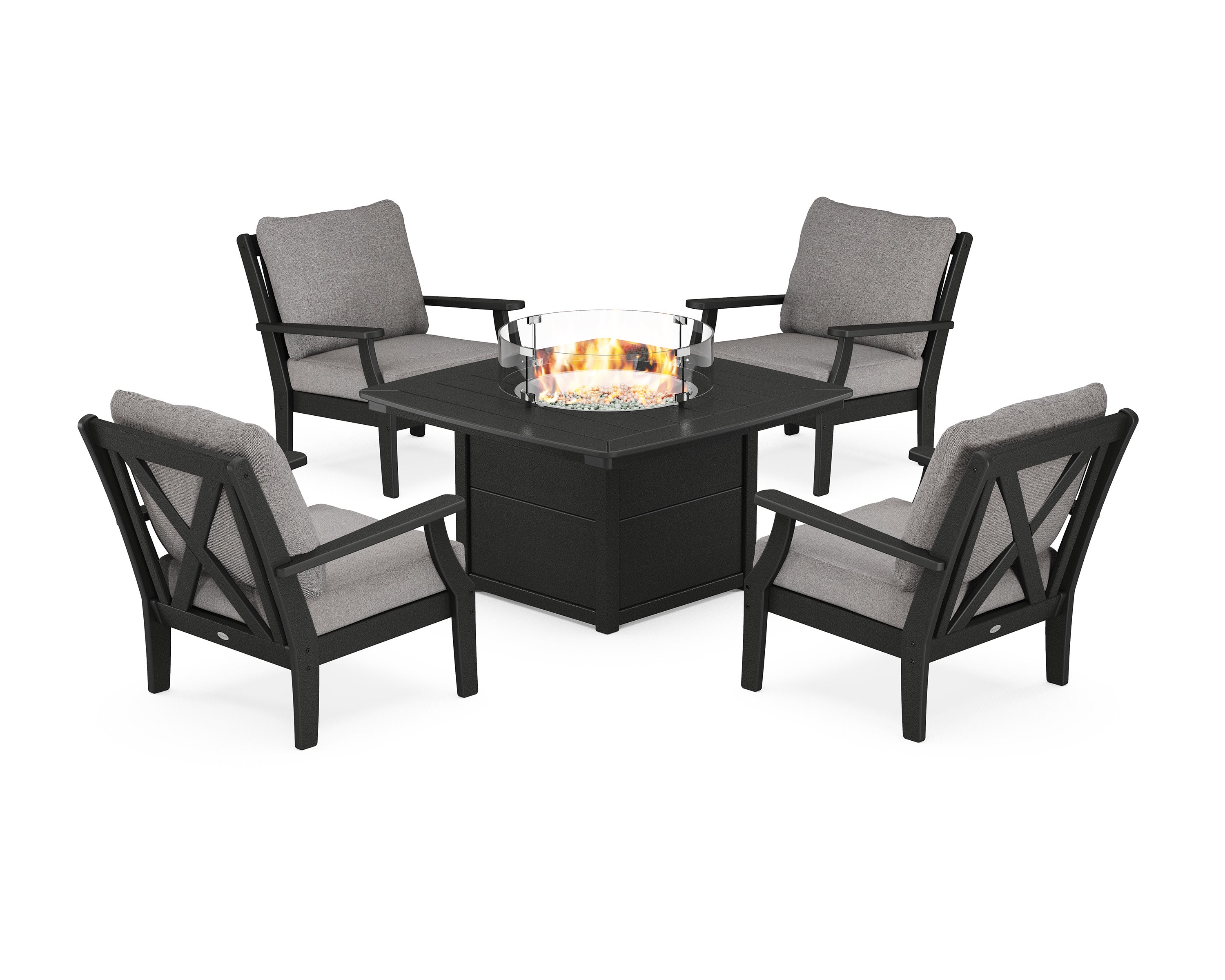 Braxton 5-Piece Deep Seating Conversation Set with Fire Pit Table in Black / Grey Mist
