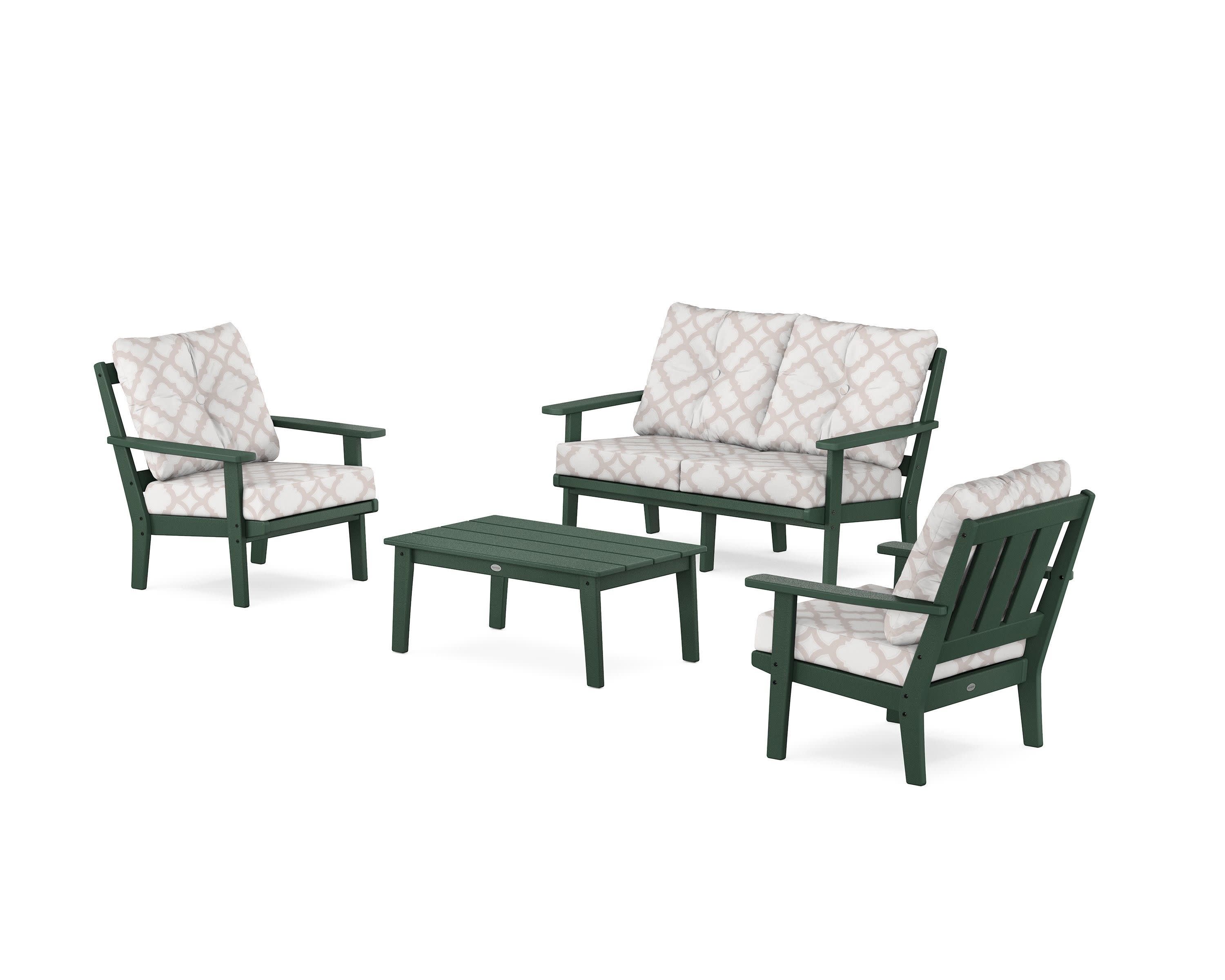 Oxford 4-Piece Deep Seating Set with Loveseat in Green / Trellis Dune Burlap