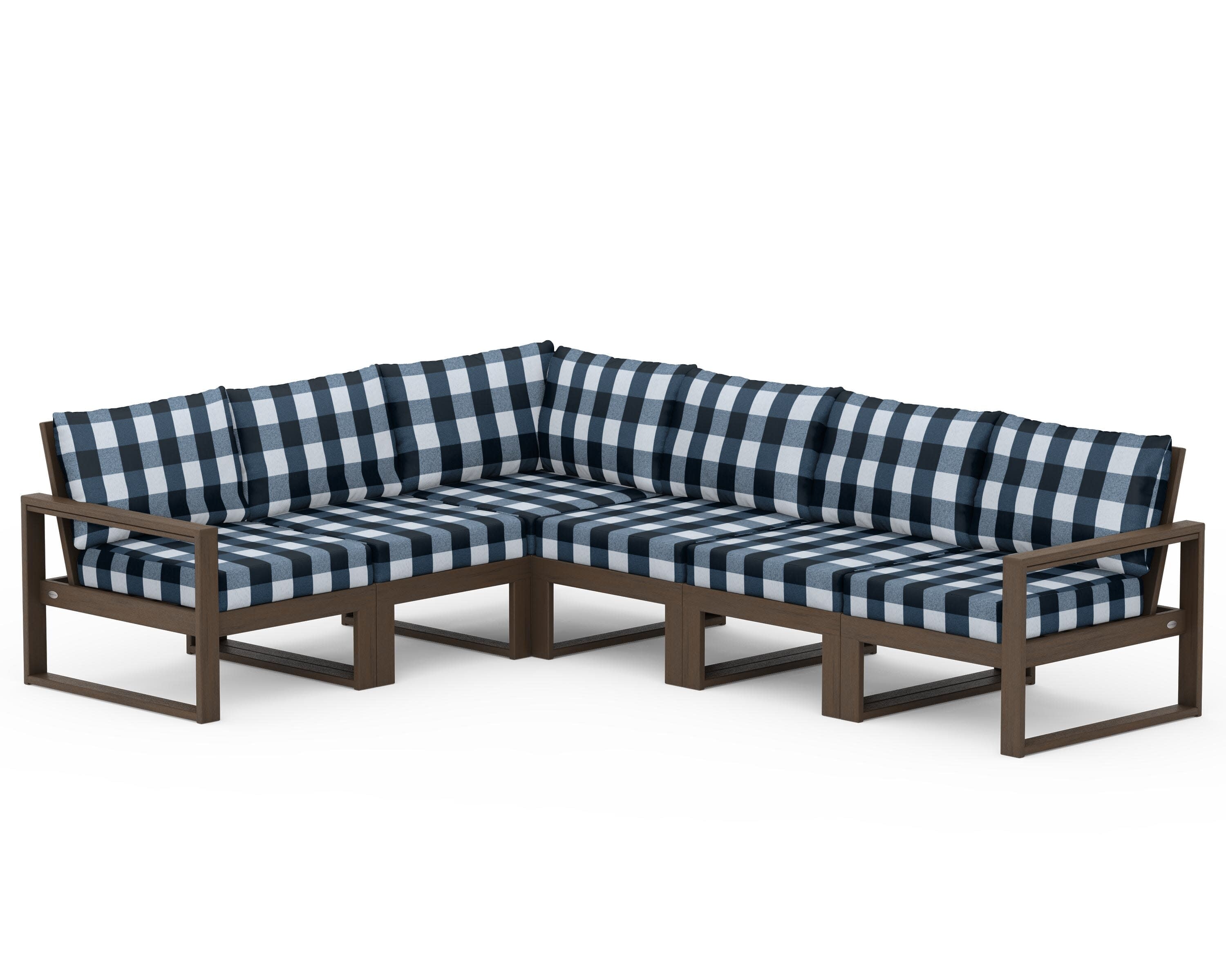 EDGE 6-Piece Modular Deep Seating Set in Kona / Buffalo Plaid Marine Indigo