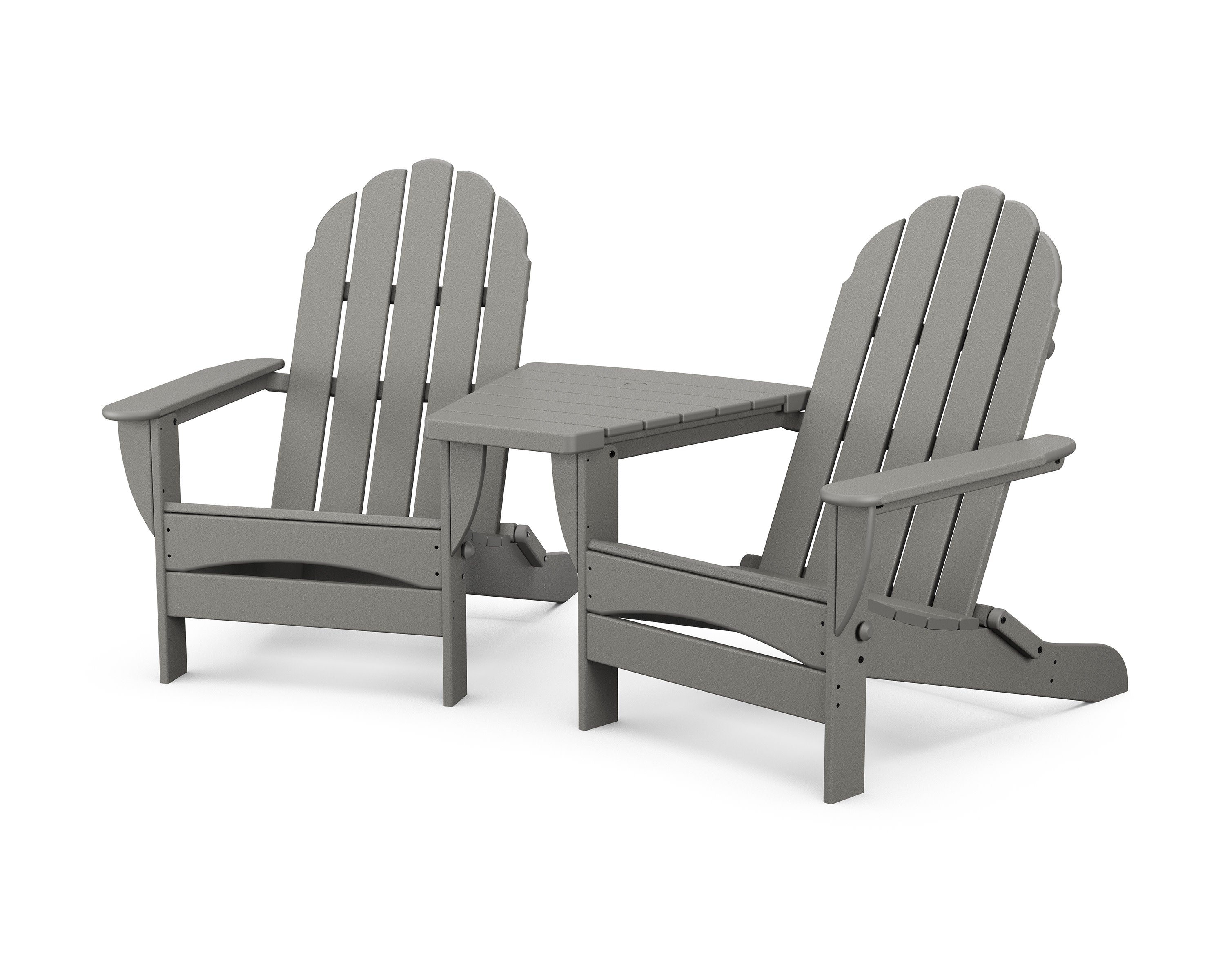 Classic Oversized Adirondacks with Angled Connecting Table in Slate Grey