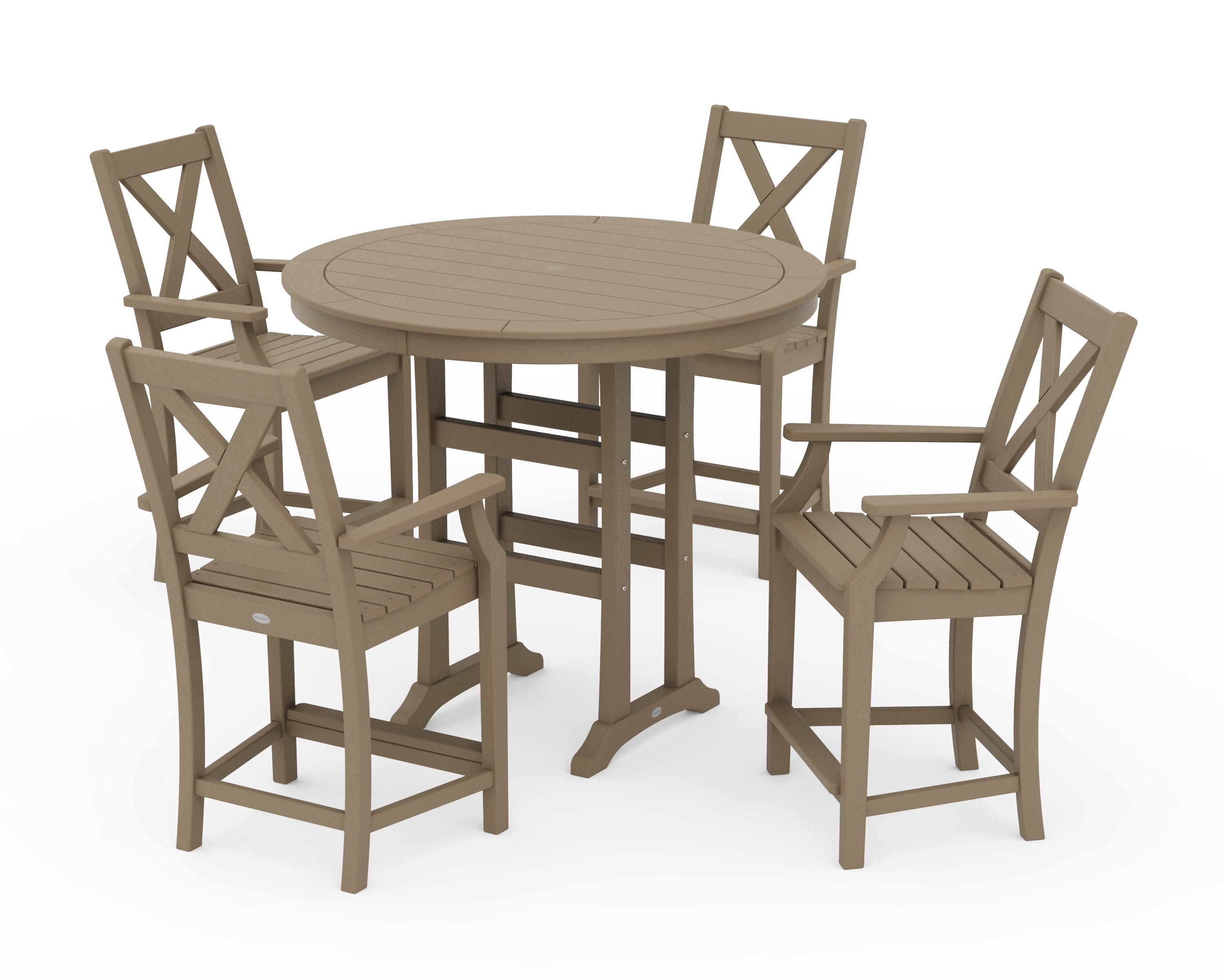 Braxton 5-Piece Nautical Trestle Arm Chair Counter Set in Vintage Sahara