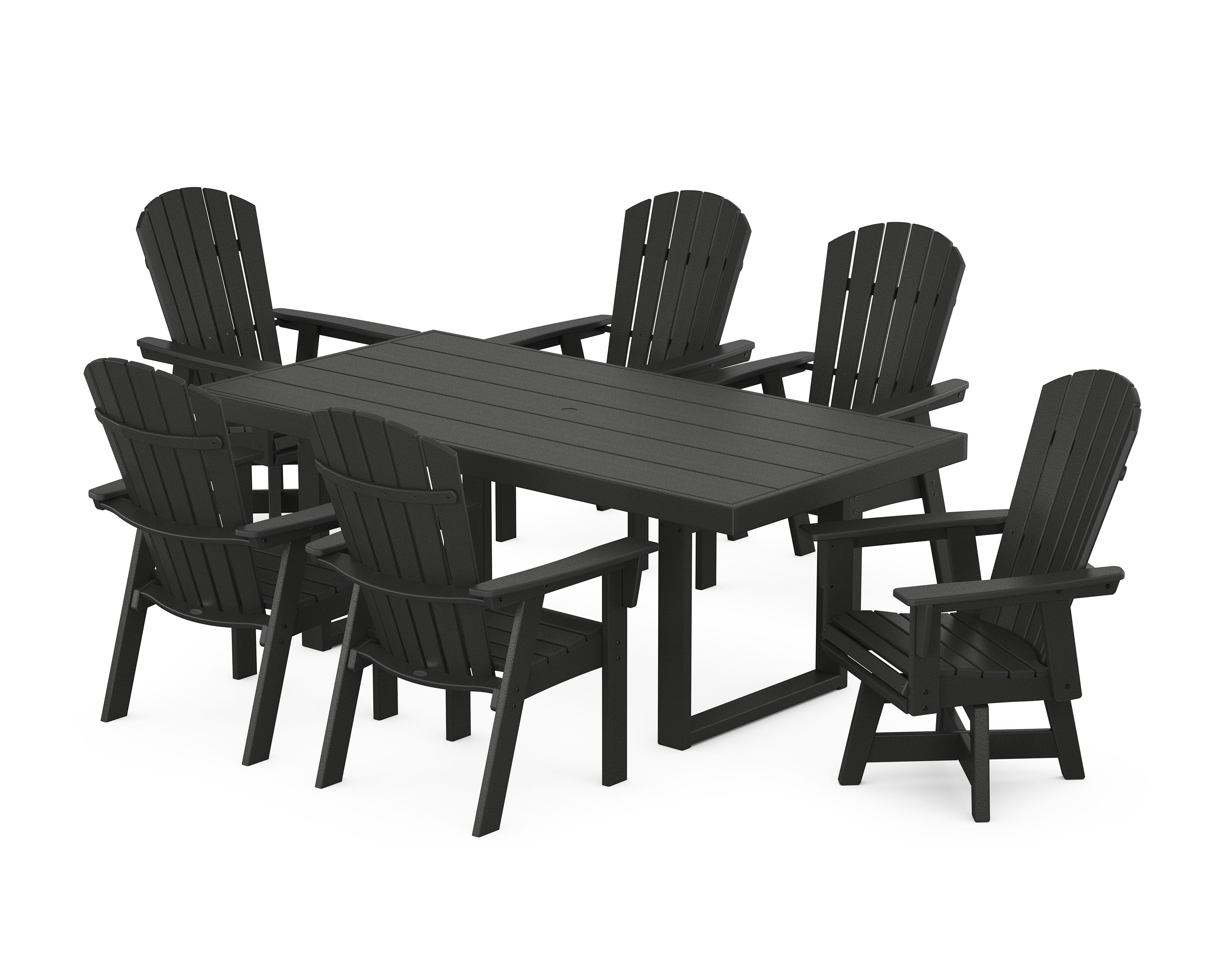 Nautical Curveback Adirondack Swivel Chair 7-Piece Dining Set in Black