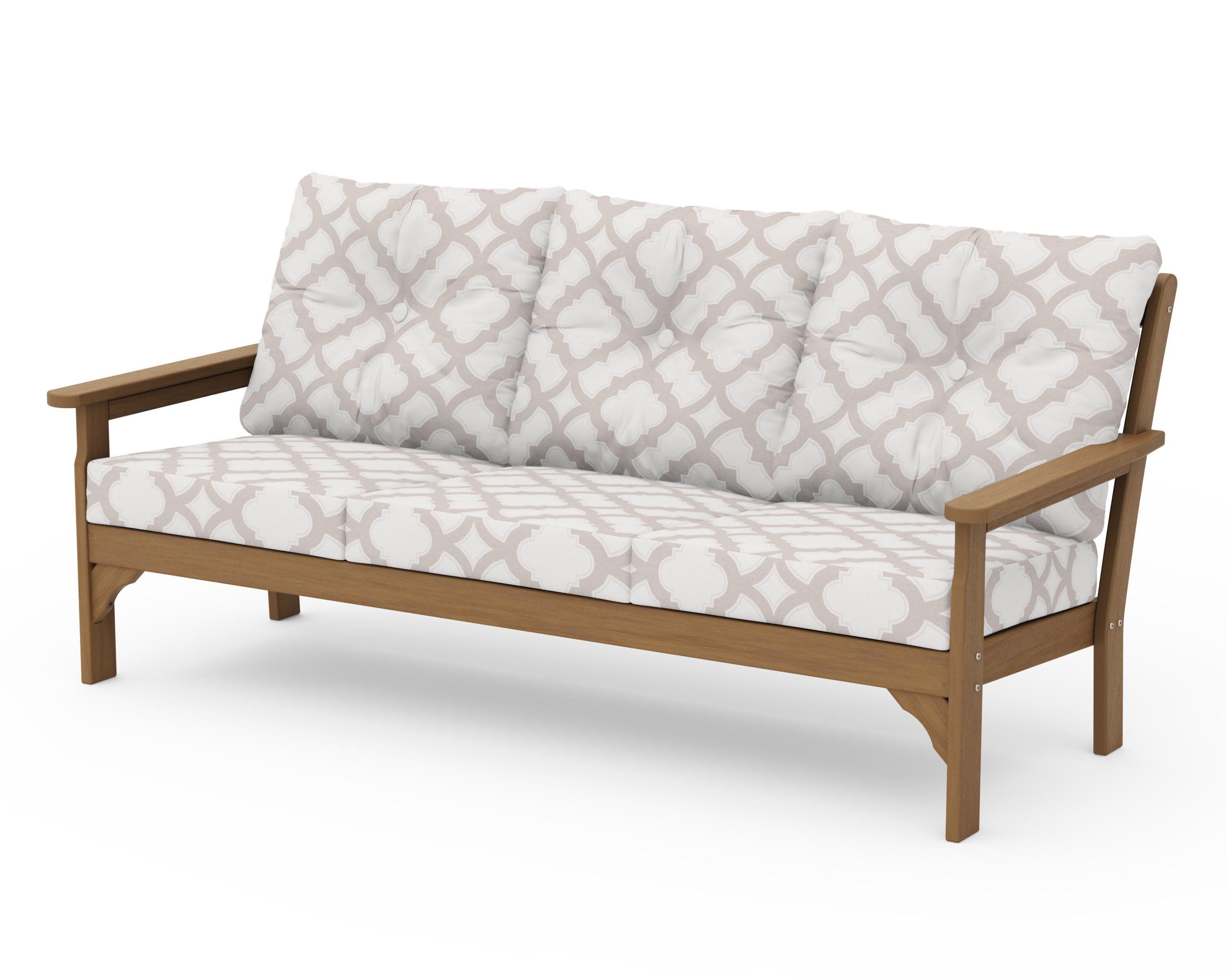 Vineyard Deep Seating Sofa in Natural / Trellis Dune Burlap
