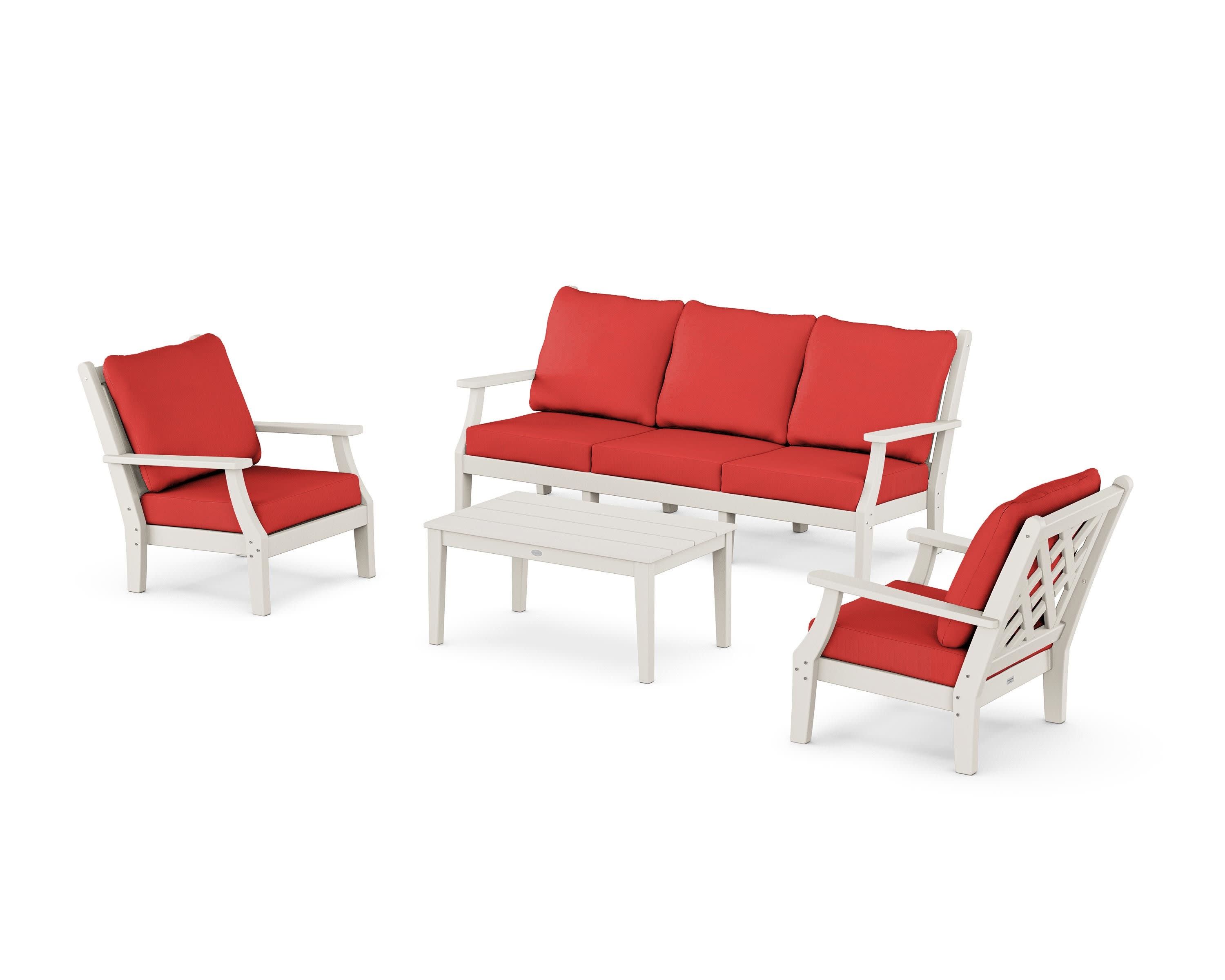 Wovendale 4-Piece Deep Seating Set with Sofa in Sand / Crimson Linen