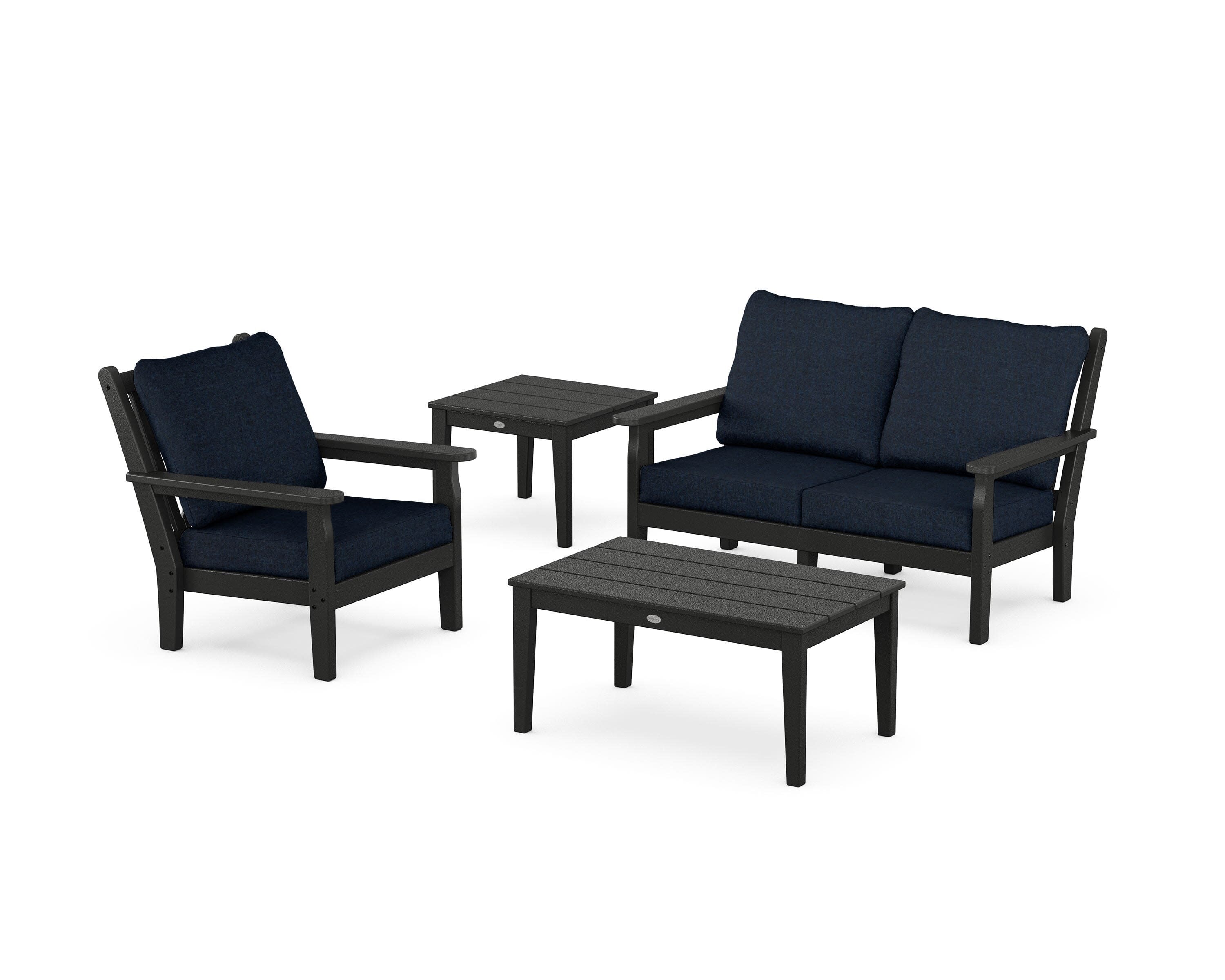 Chippendale 4-Piece Deep Seating Set in Black / Marine Indigo