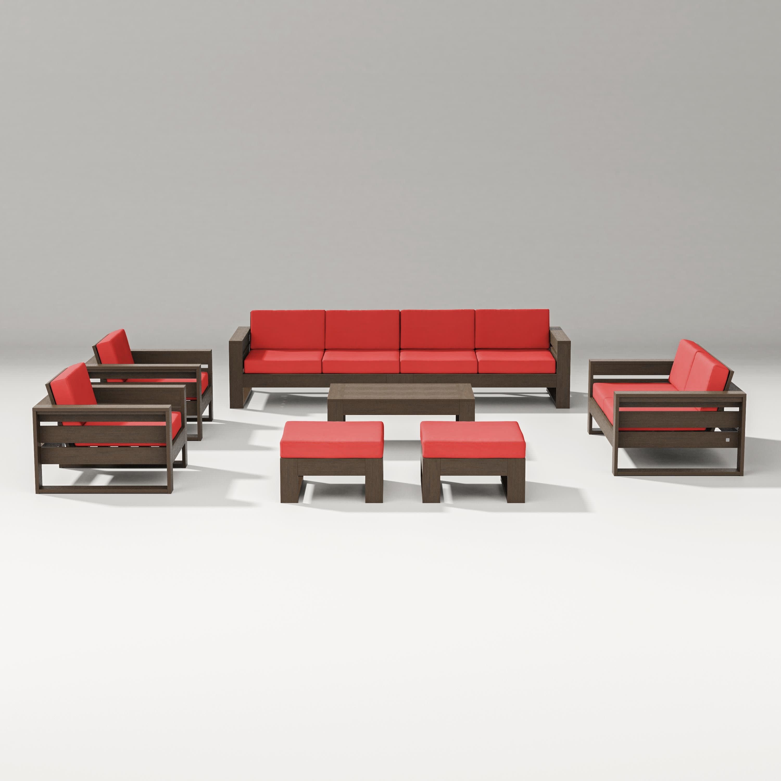 Latitude 8-Piece Lounge Sofa Set in Kona / Crimson Linen