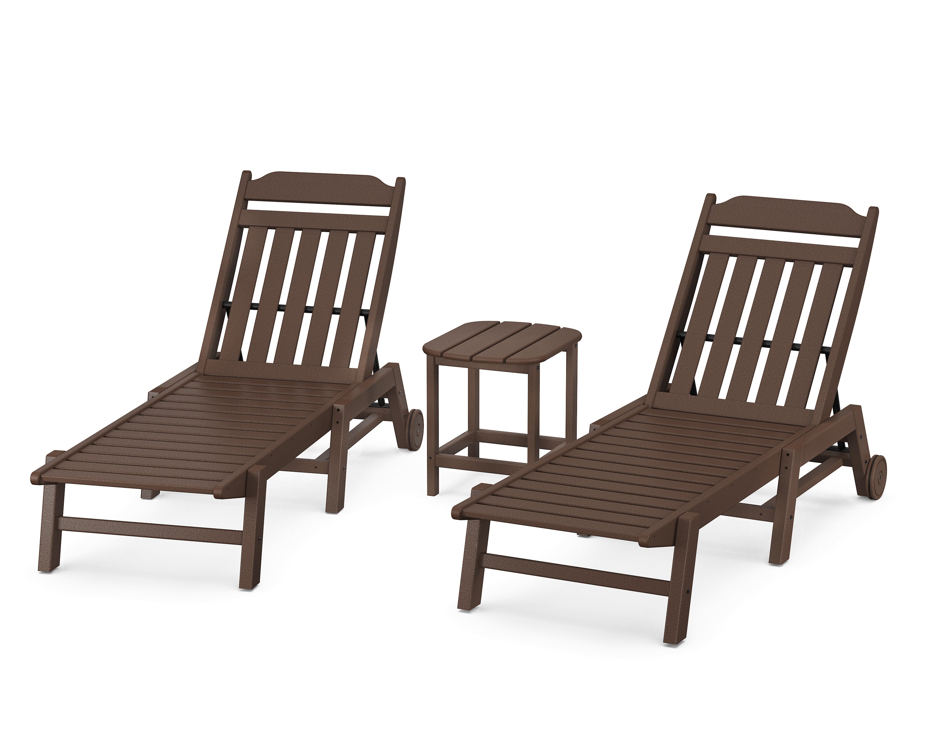 Cottage 3-Piece Chaise Set with Wheels in Mahogany