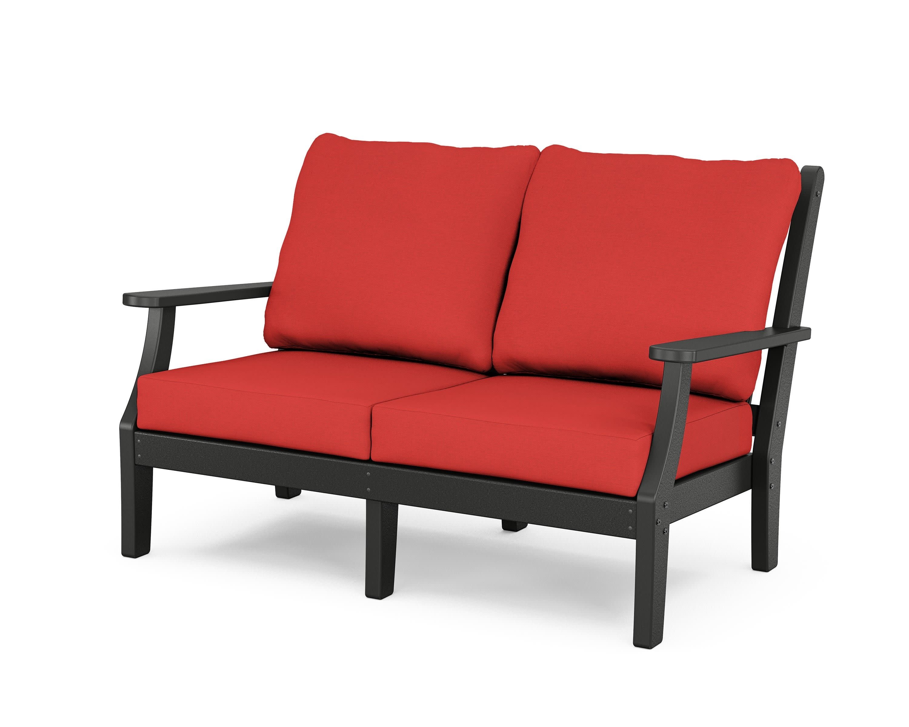 Wovendale Deep Seating Loveseat in Black / Crimson Linen
