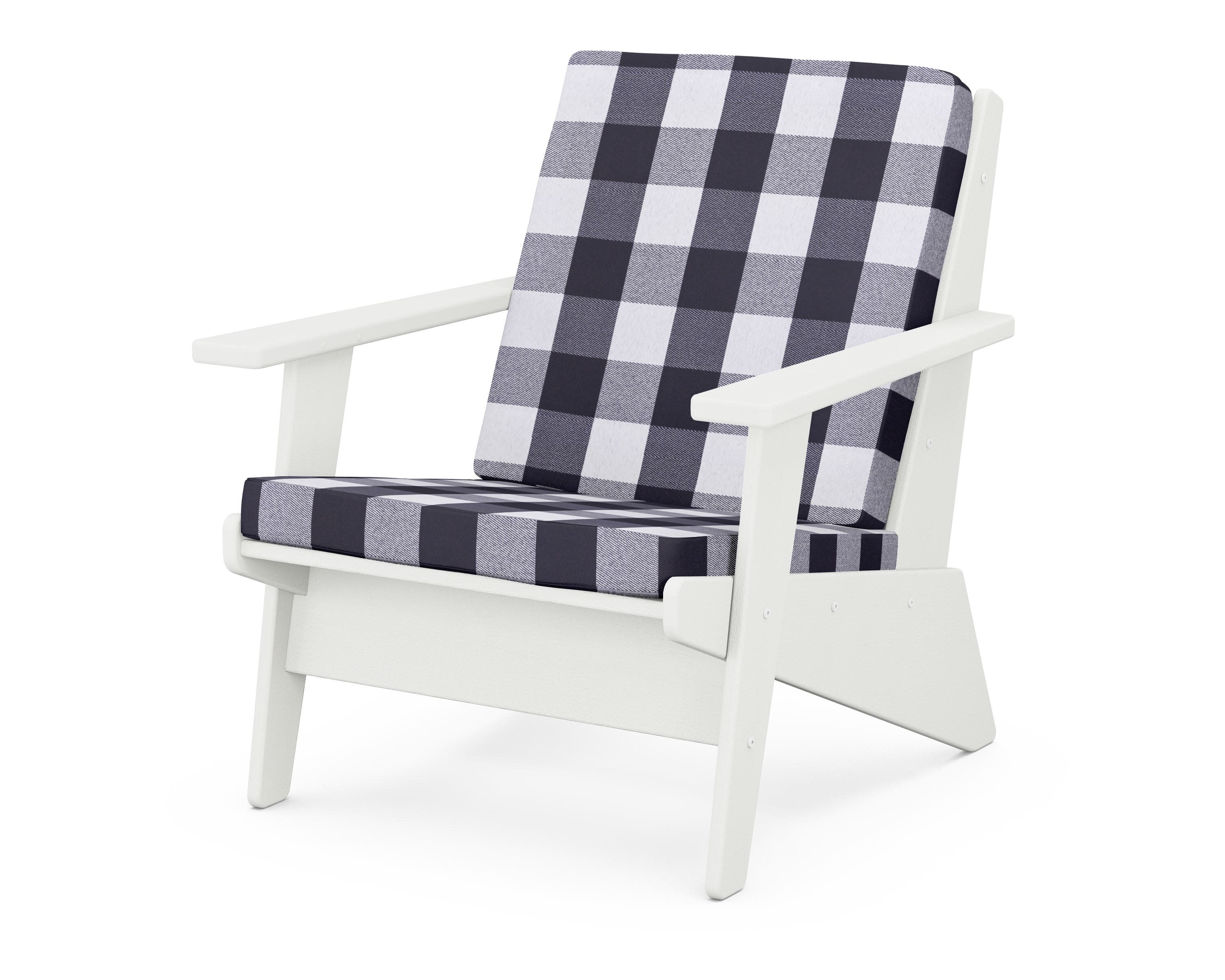 Riviera Modern Lounge Chair in Vintage White / Buffalo Plaid Navy