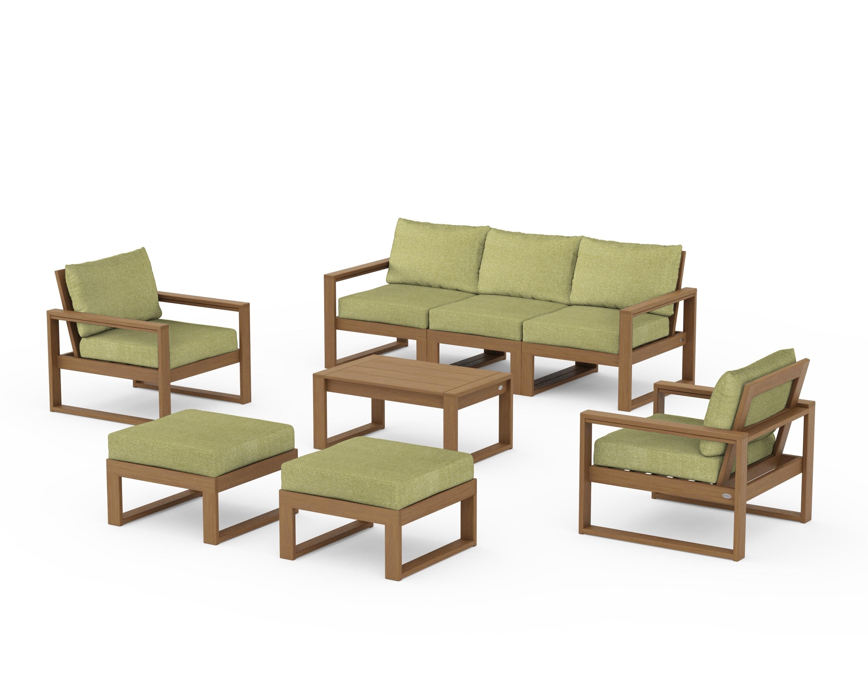 EDGE Sectional 8-Piece Lounge Sofa Set in Natural / Chartreuse Boucle