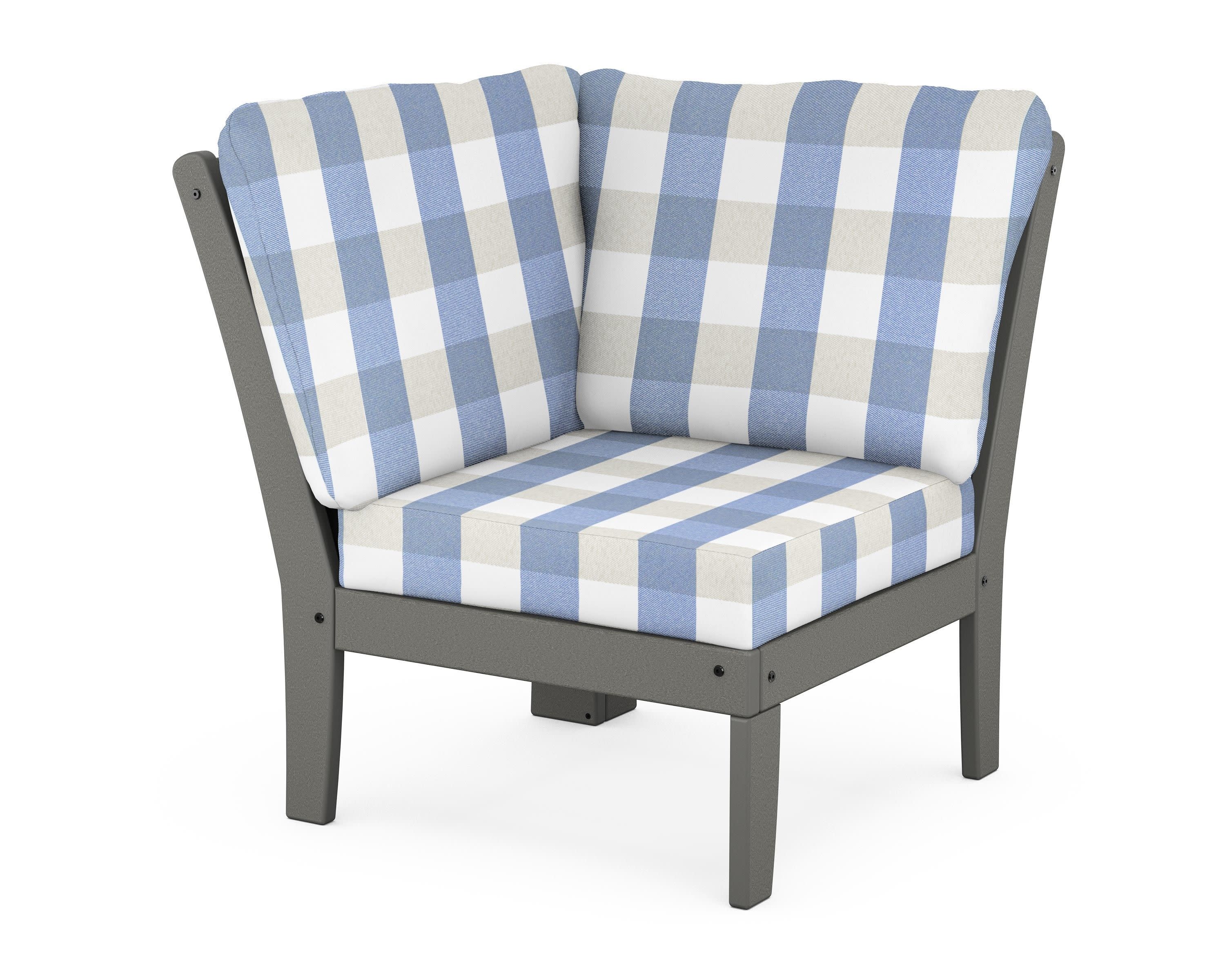 Braxton Modular Corner Chair in Slate Grey / Buffalo Plaid Sky Blue