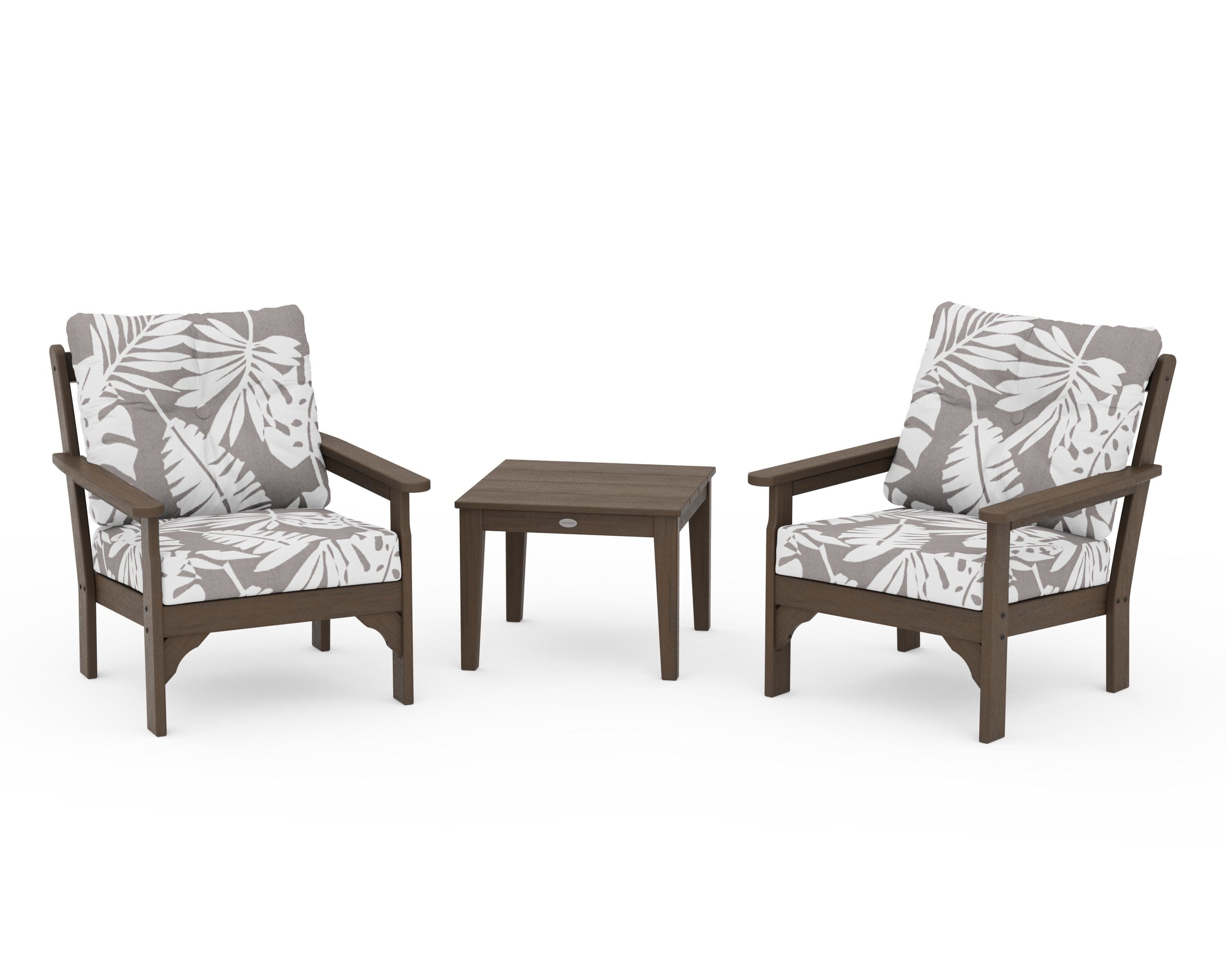 Vineyard 3-Piece Deep Seating Set in Kona / Leaf Grey Mist