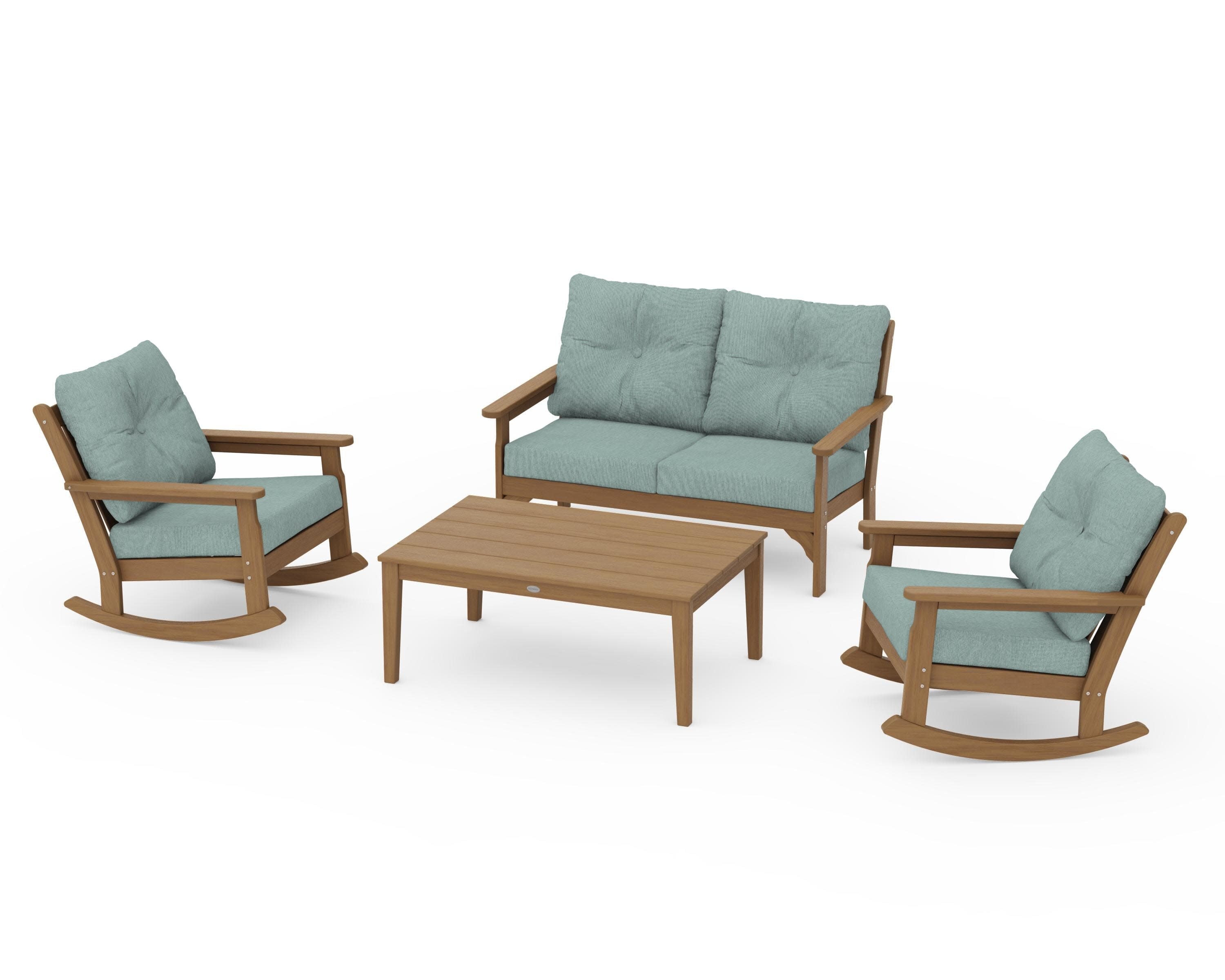 Vineyard 4-Piece Deep Seating Rocking Chair Set in Natural / Glacier Spa
