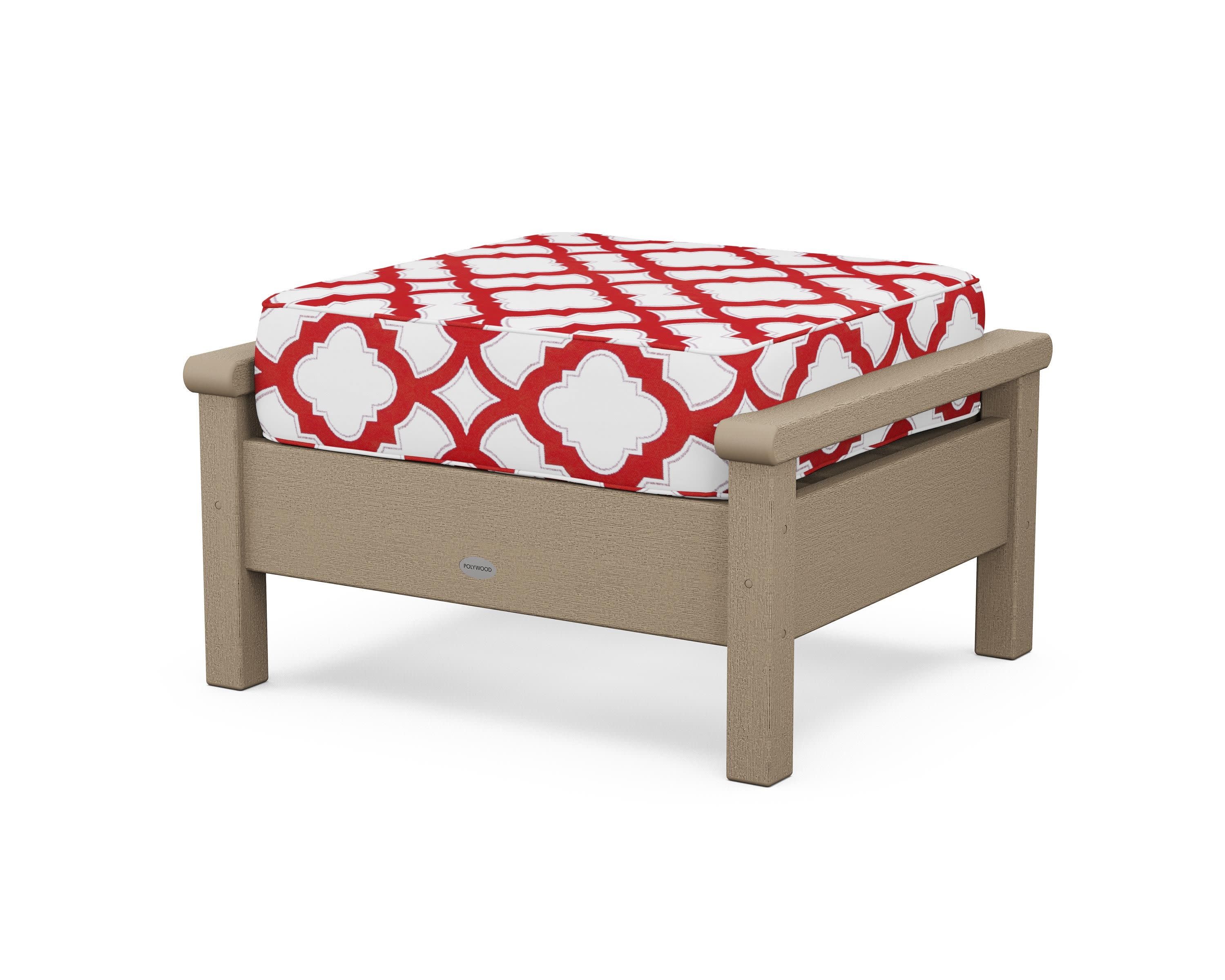 Harbour Deep Seating Ottoman in Vintage Sahara / Trellis Crimson