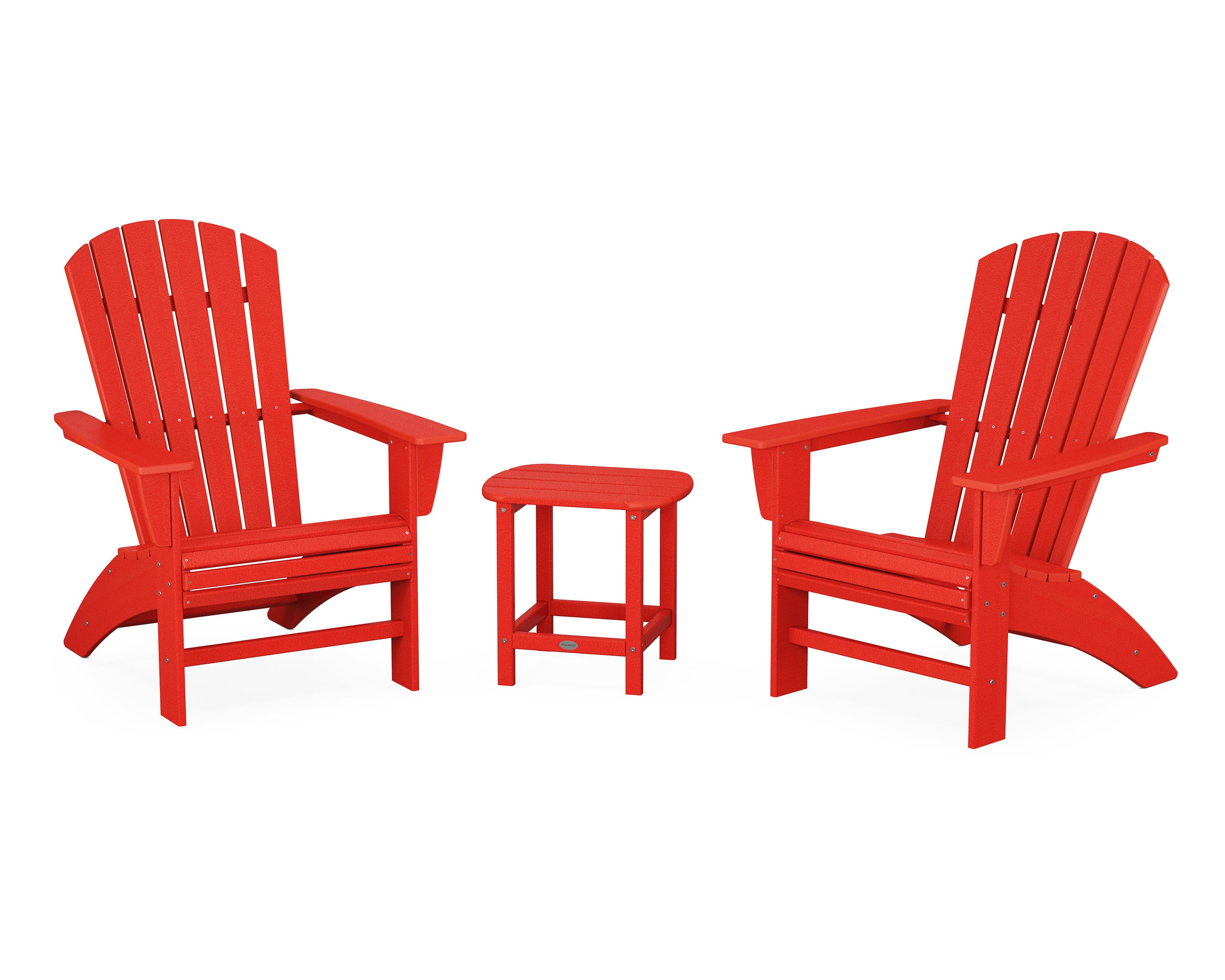 Nautical 3-Piece Curveback Adirondack Set in Sunset Red