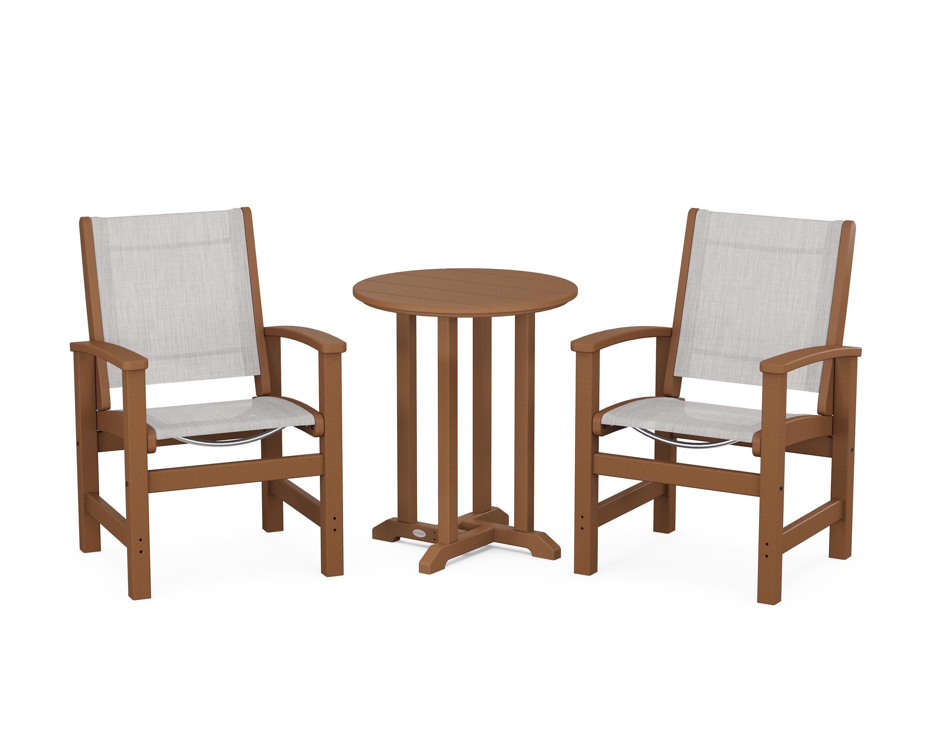 Coastal 3-Piece Round Bistro Dining Set in Teak / Parchment Sling