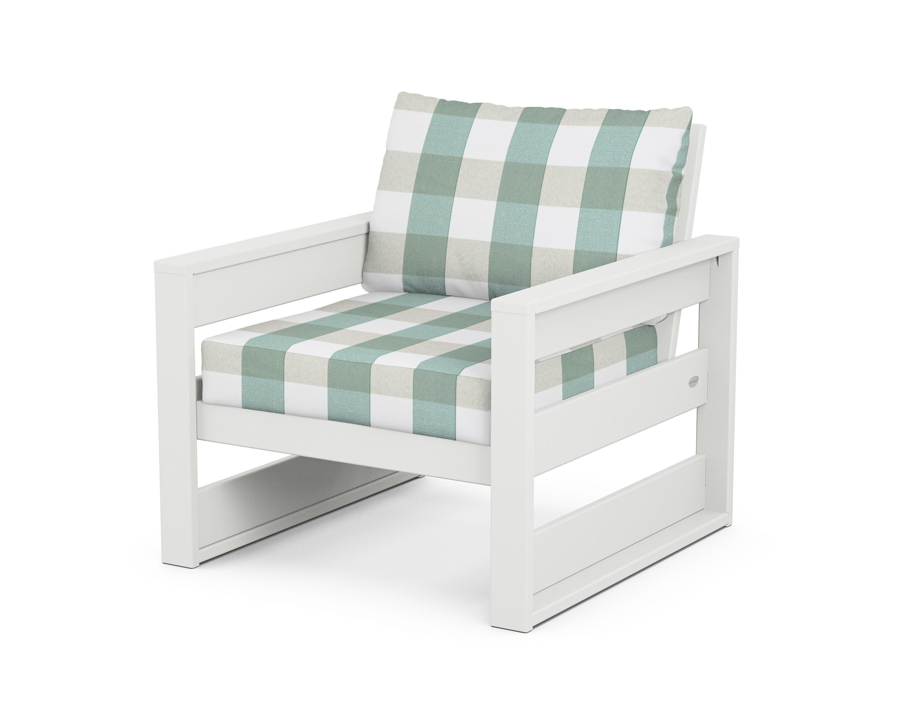 Westport Club Chair in White / Buffalo Plaid Glacier Spa