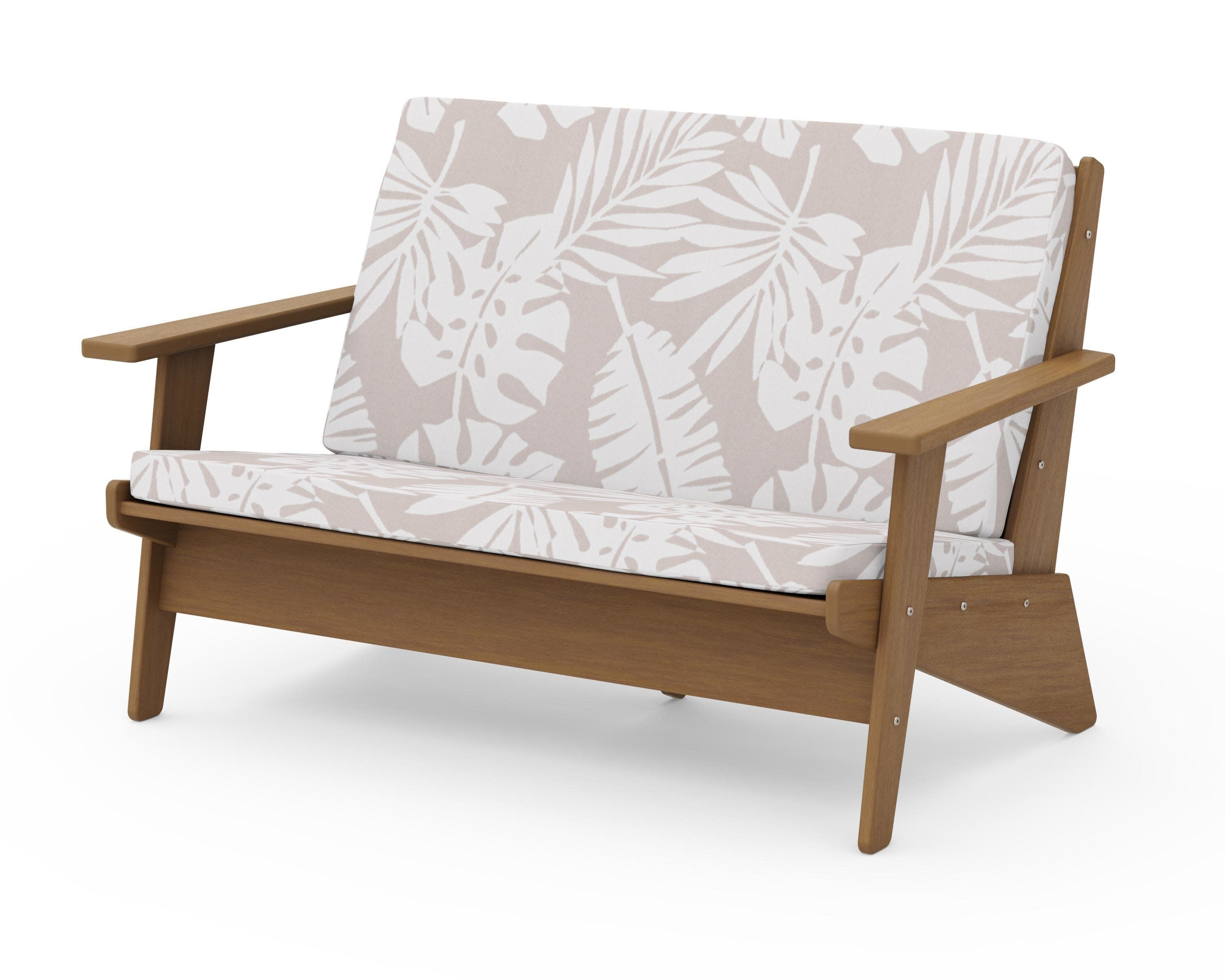 Riviera Modern Lounge Loveseat in Natural / Leaf Dune Burlap