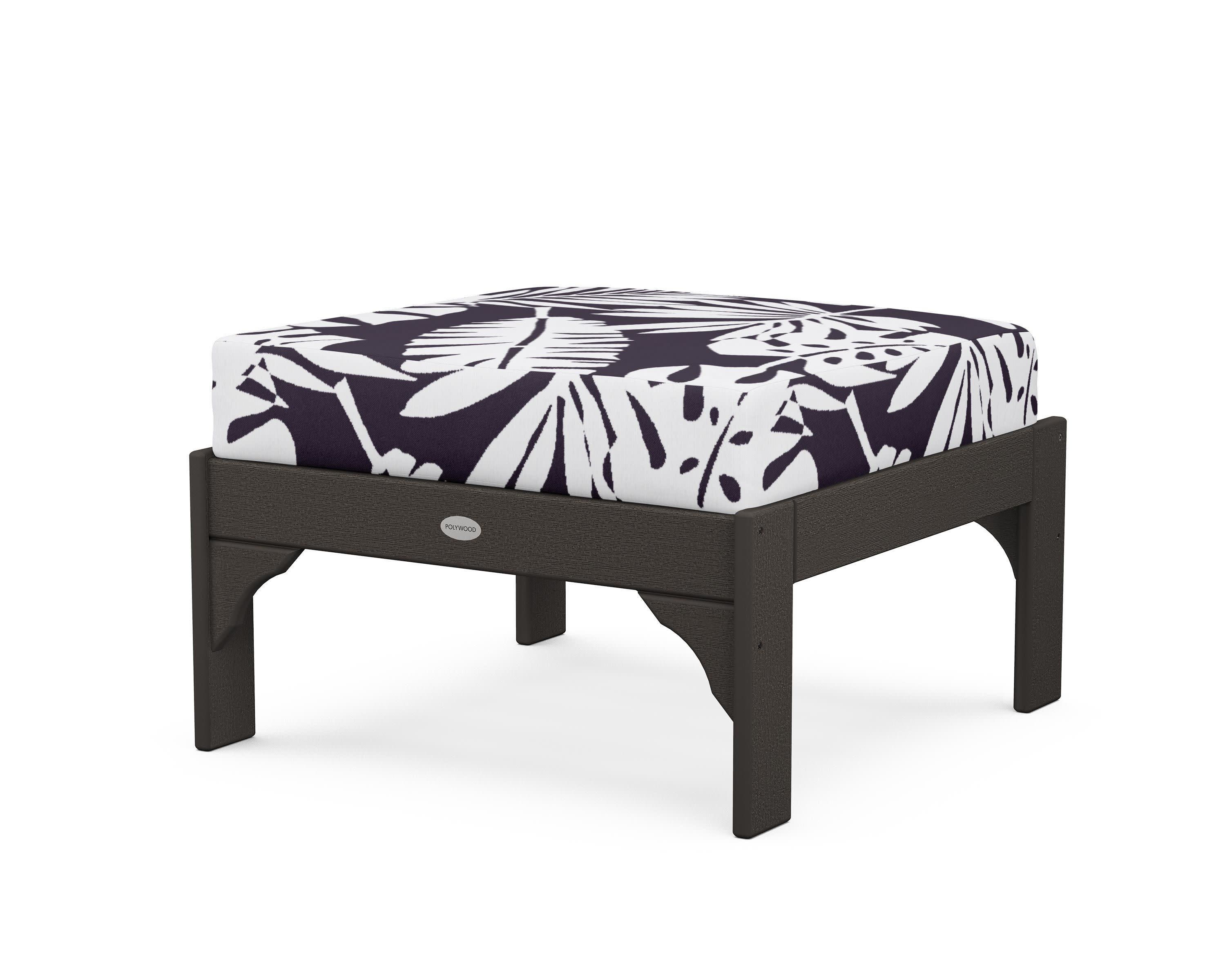 Vineyard Deep Seating Ottoman in Vintage Coffee / Leaf Navy
