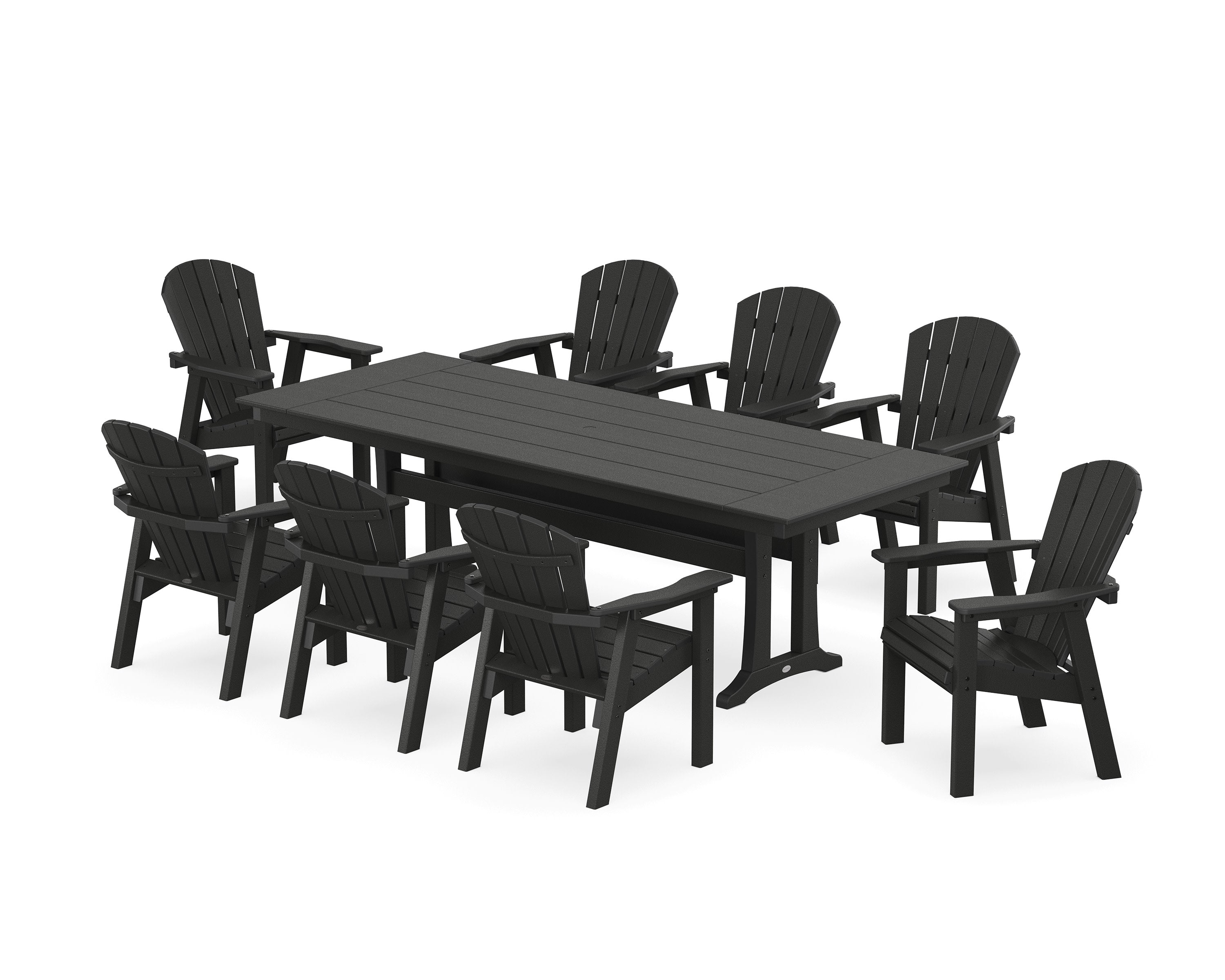 Seashell 9-Piece Farmhouse Dining Set with Trestle Legs in Black
