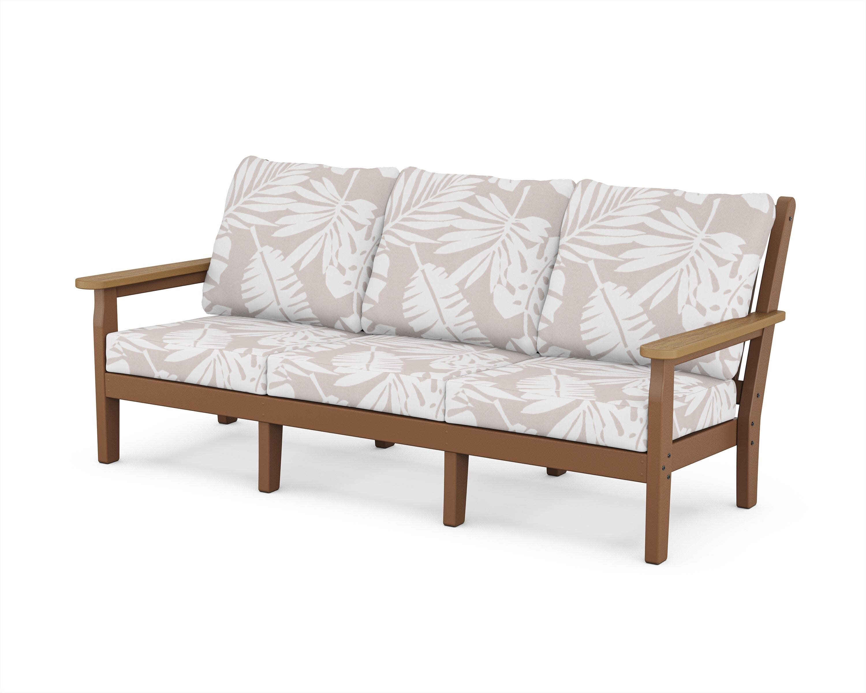 Chippendale Deep Seating Sofa in Teak / Natural / Leaf Dune Burlap