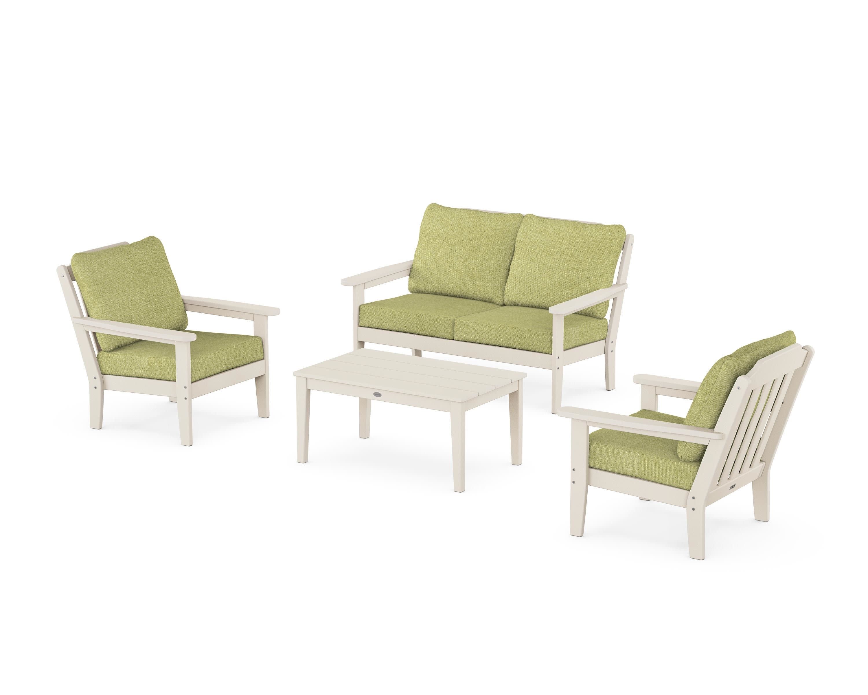 Cottage 4-Piece Deep Seating Set with Loveseat in Sand / Chartreuse Boucle