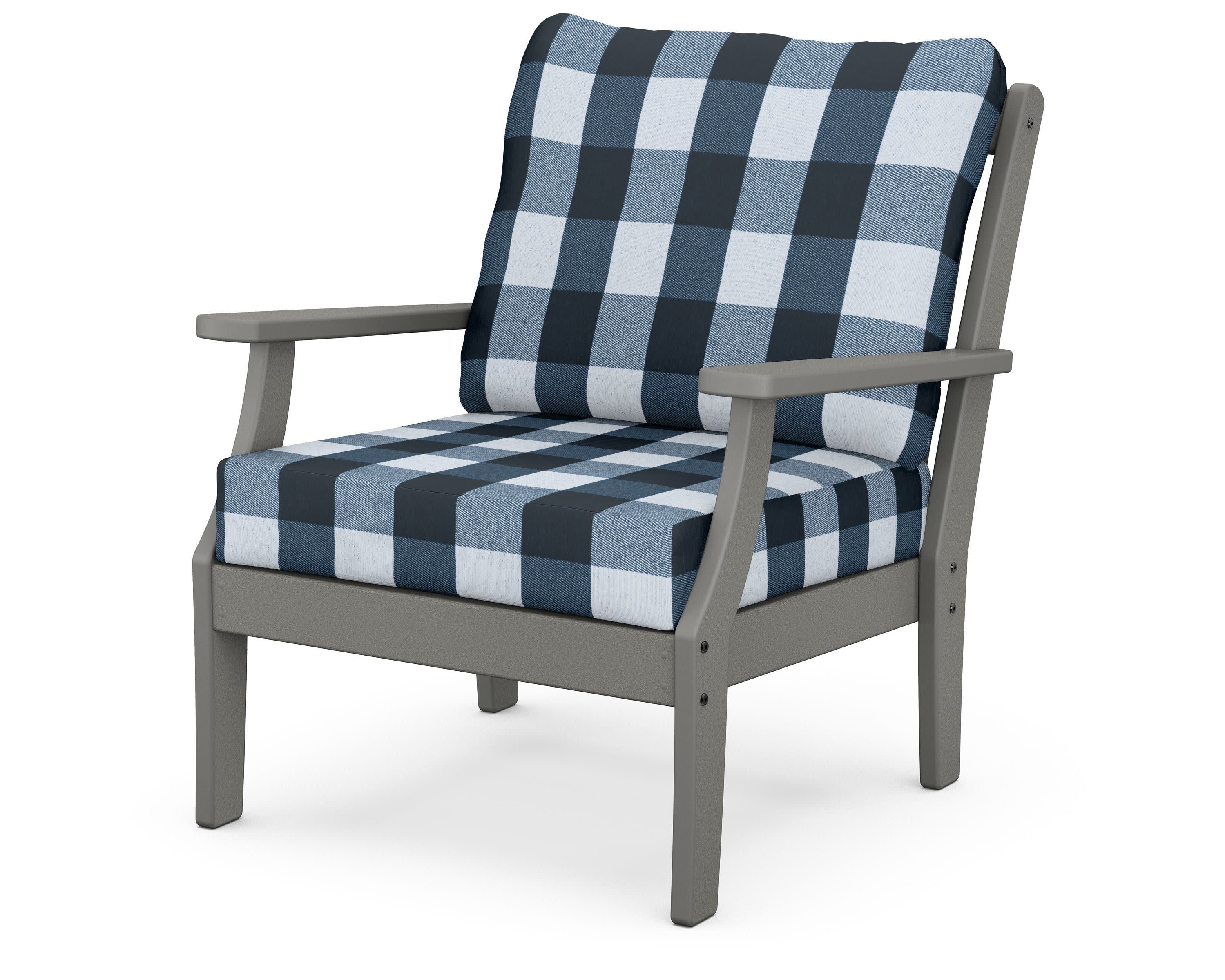 Braxton Deep Seating Chair in Slate Grey / Buffalo Plaid Marine Indigo