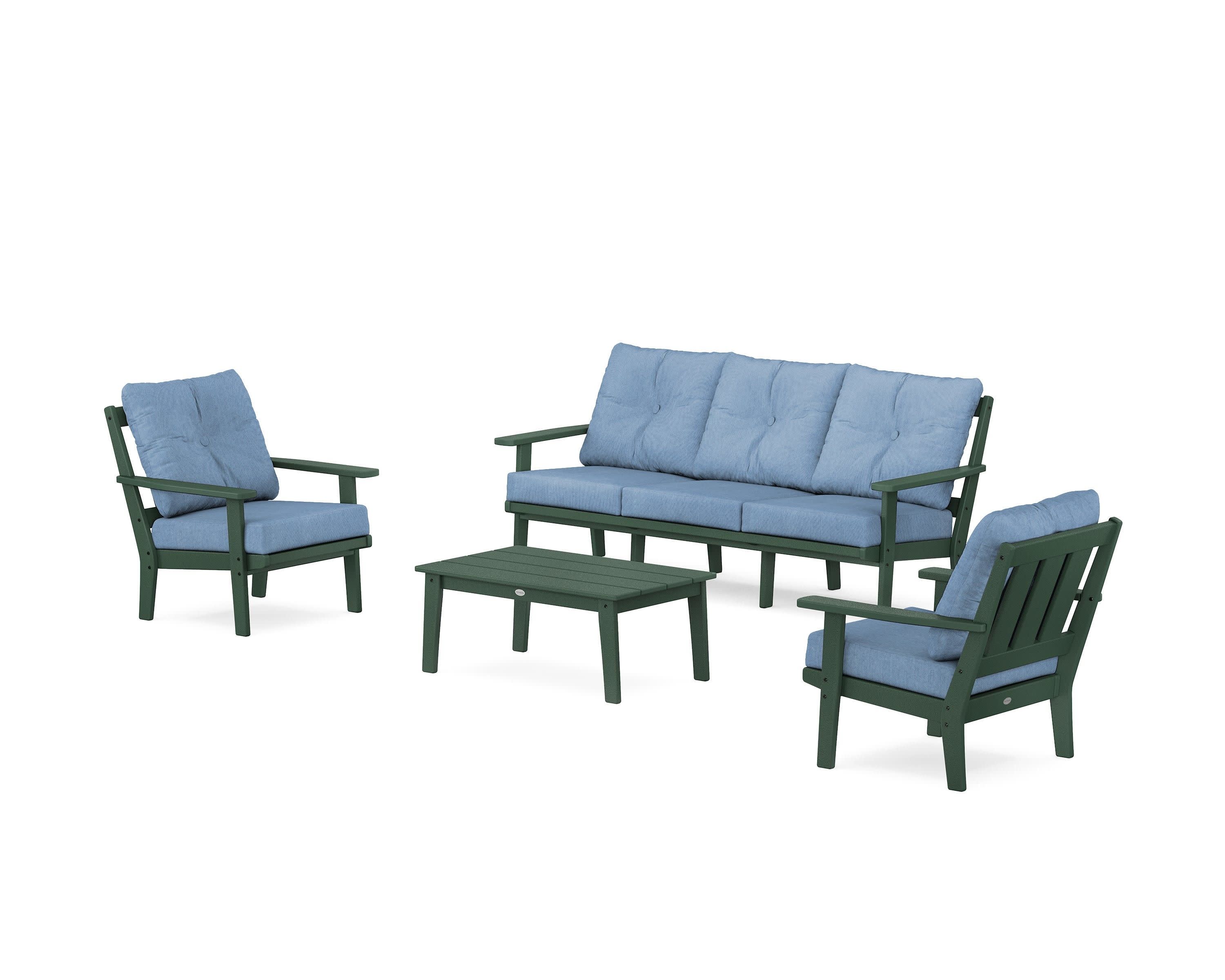 Oxford 4-Piece Deep Seating Set with Sofa in Green / Sky Blue