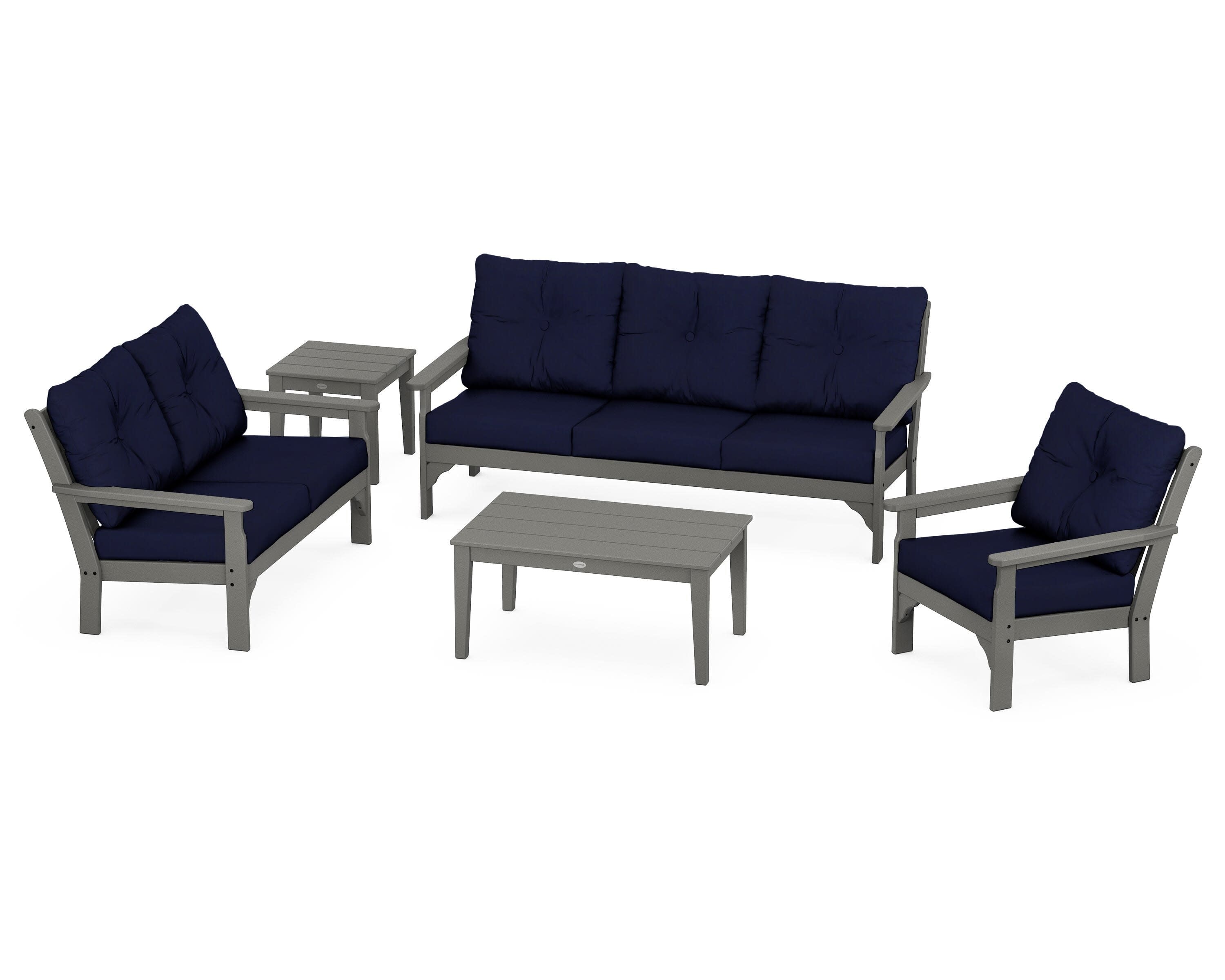 Vineyard 5 Piece Deep Seating Set in Slate Grey / Navy