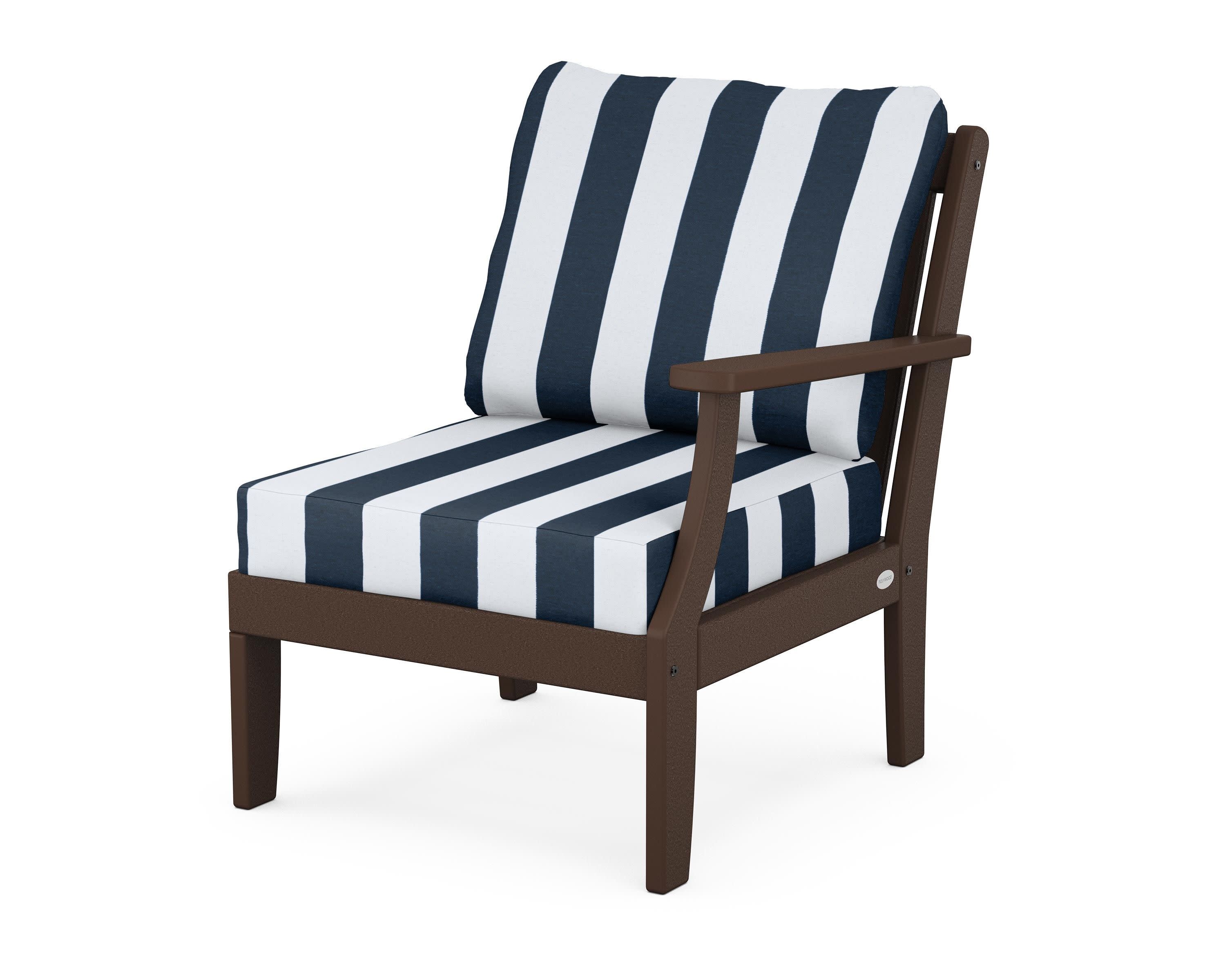 Braxton Modular Right Arm Chair in Mahogany / Cabana Stripe Marine Indigo