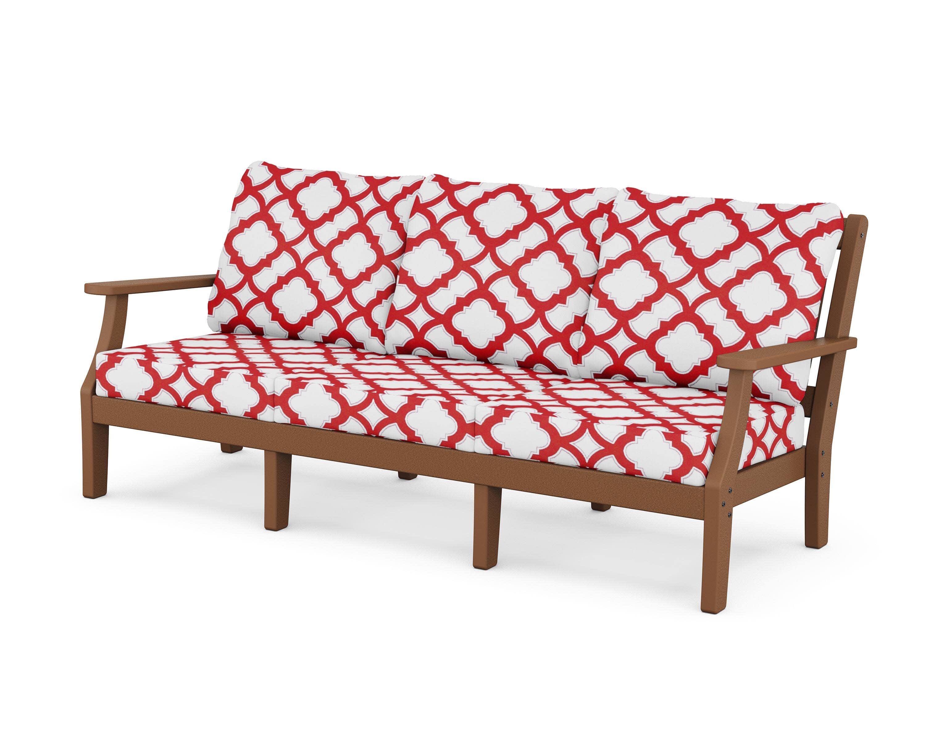 Chinoiserie Deep Seating Sofa in Teak / Trellis Crimson