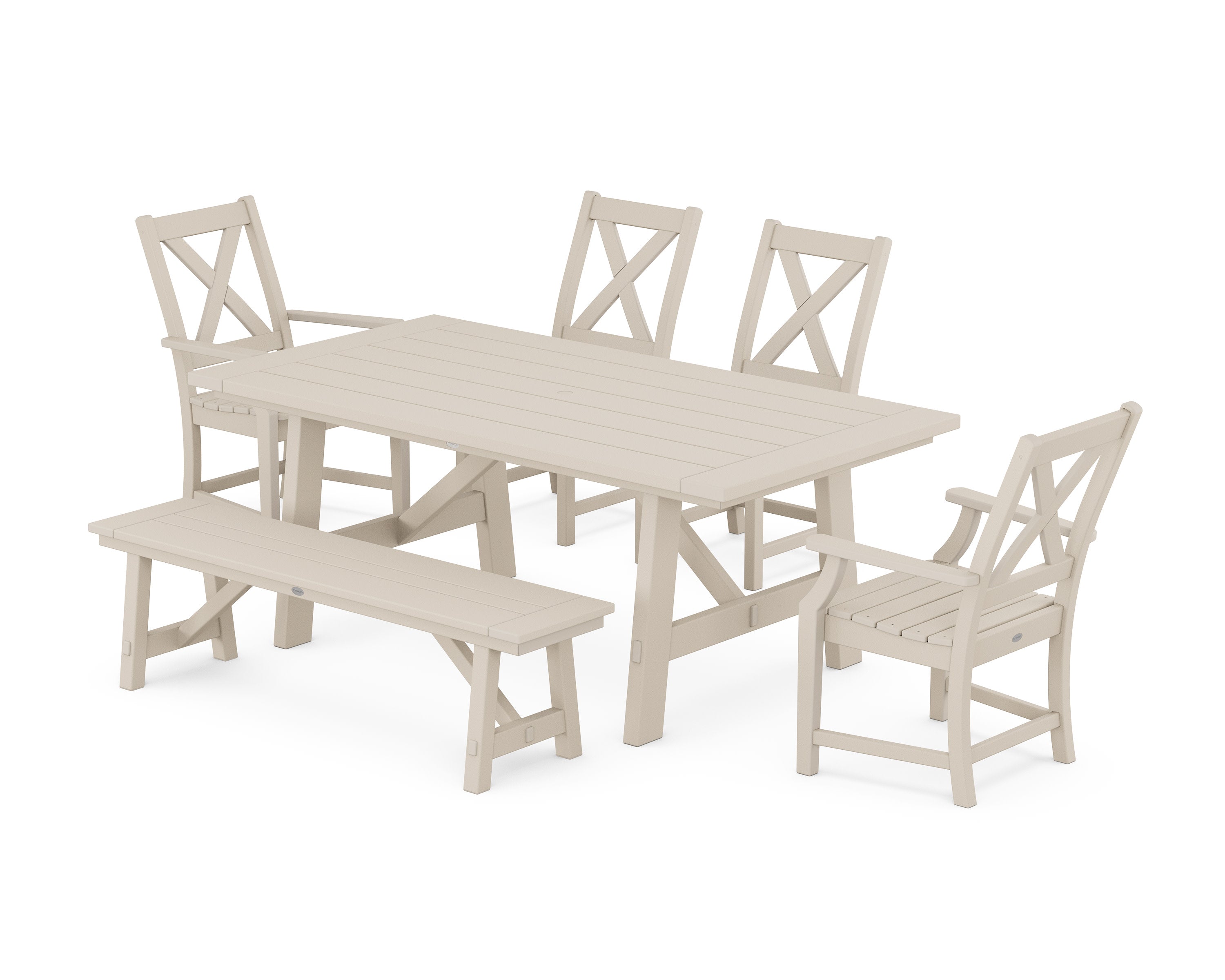 Braxton 6-Piece Rustic Farmhouse Dining Set With Trestle Legs in Sand