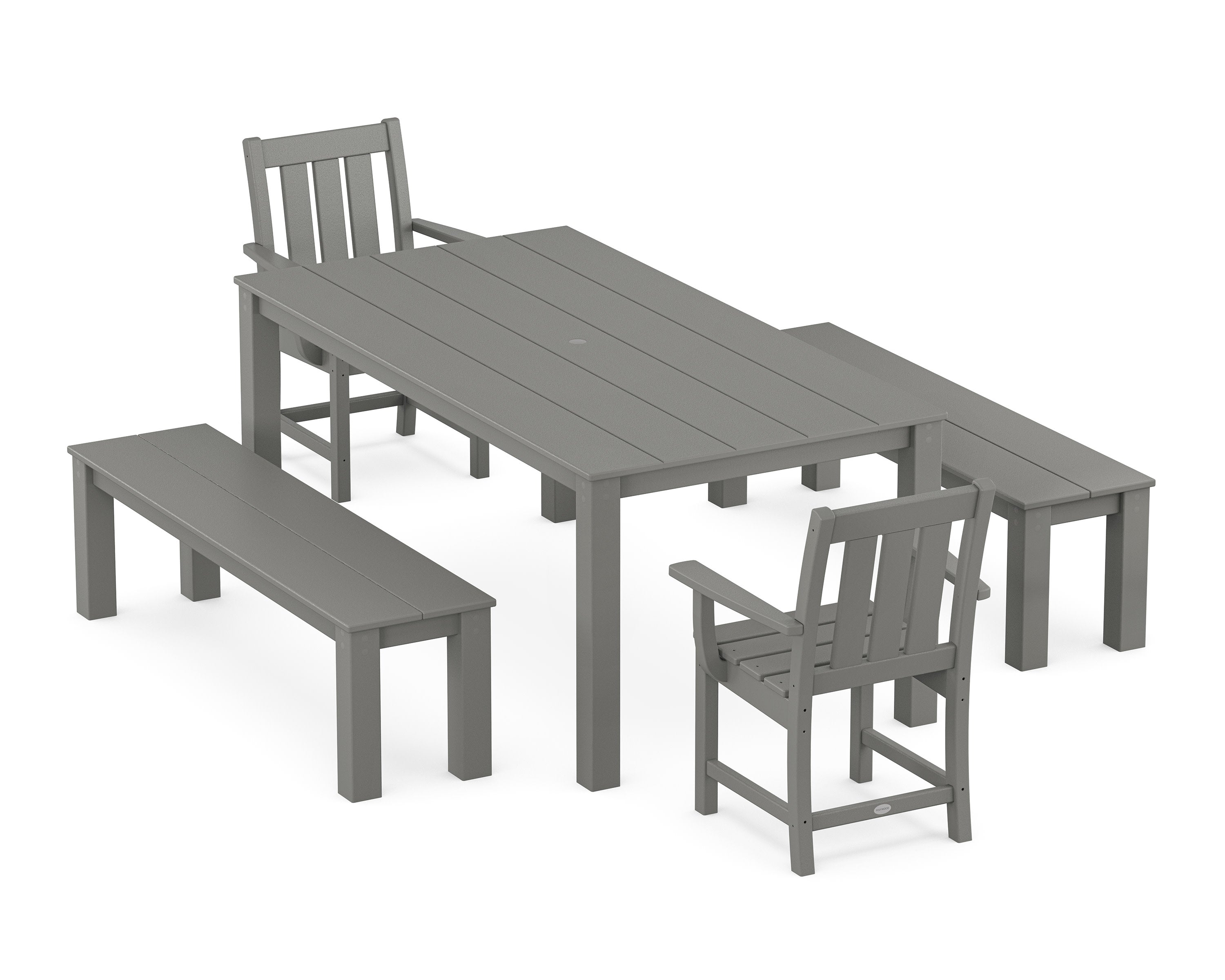 Oxford 5-Piece Parsons Dining Set with Benches in Slate Grey