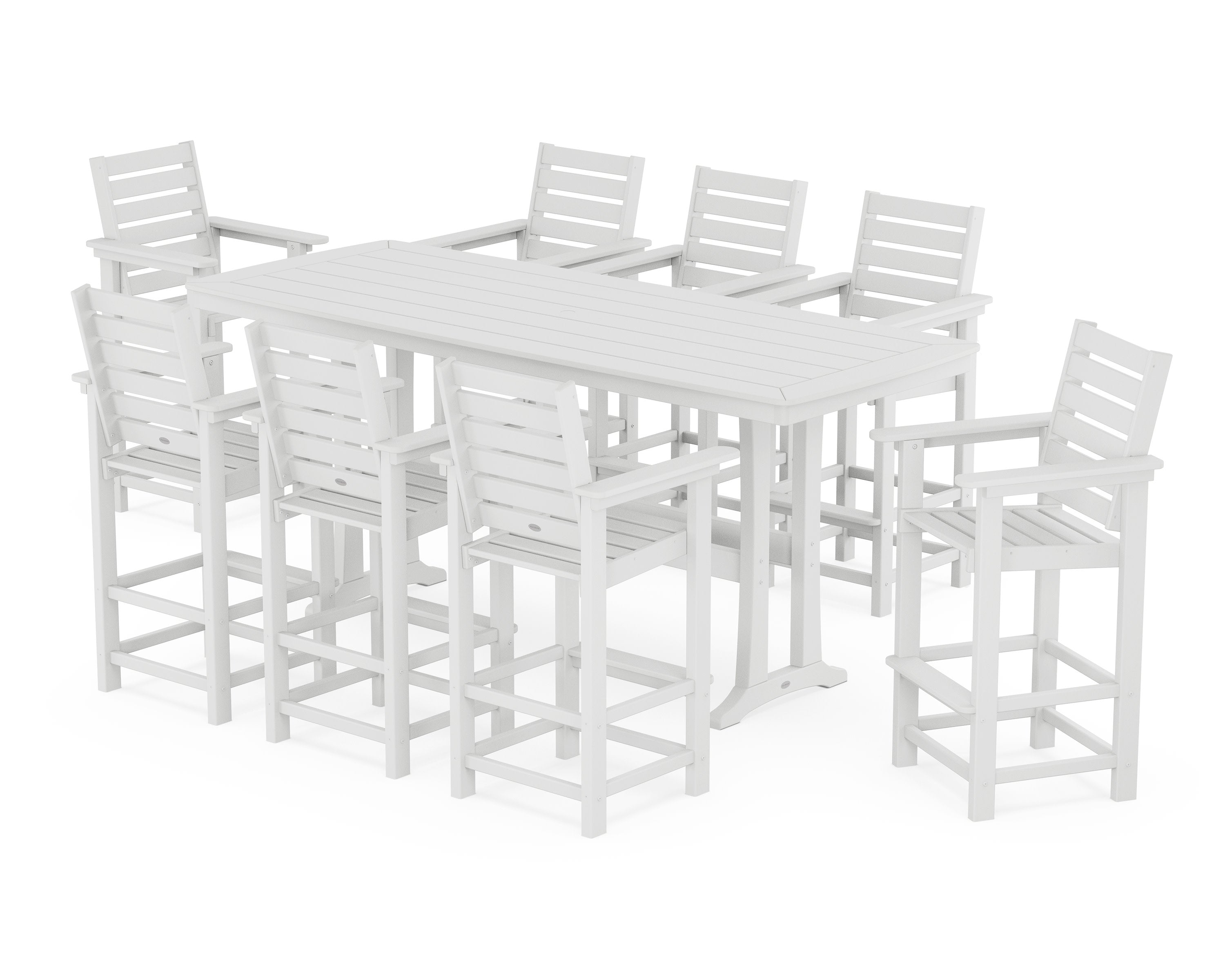 Captain 9-Piece Bar Set with Trestle Legs in White