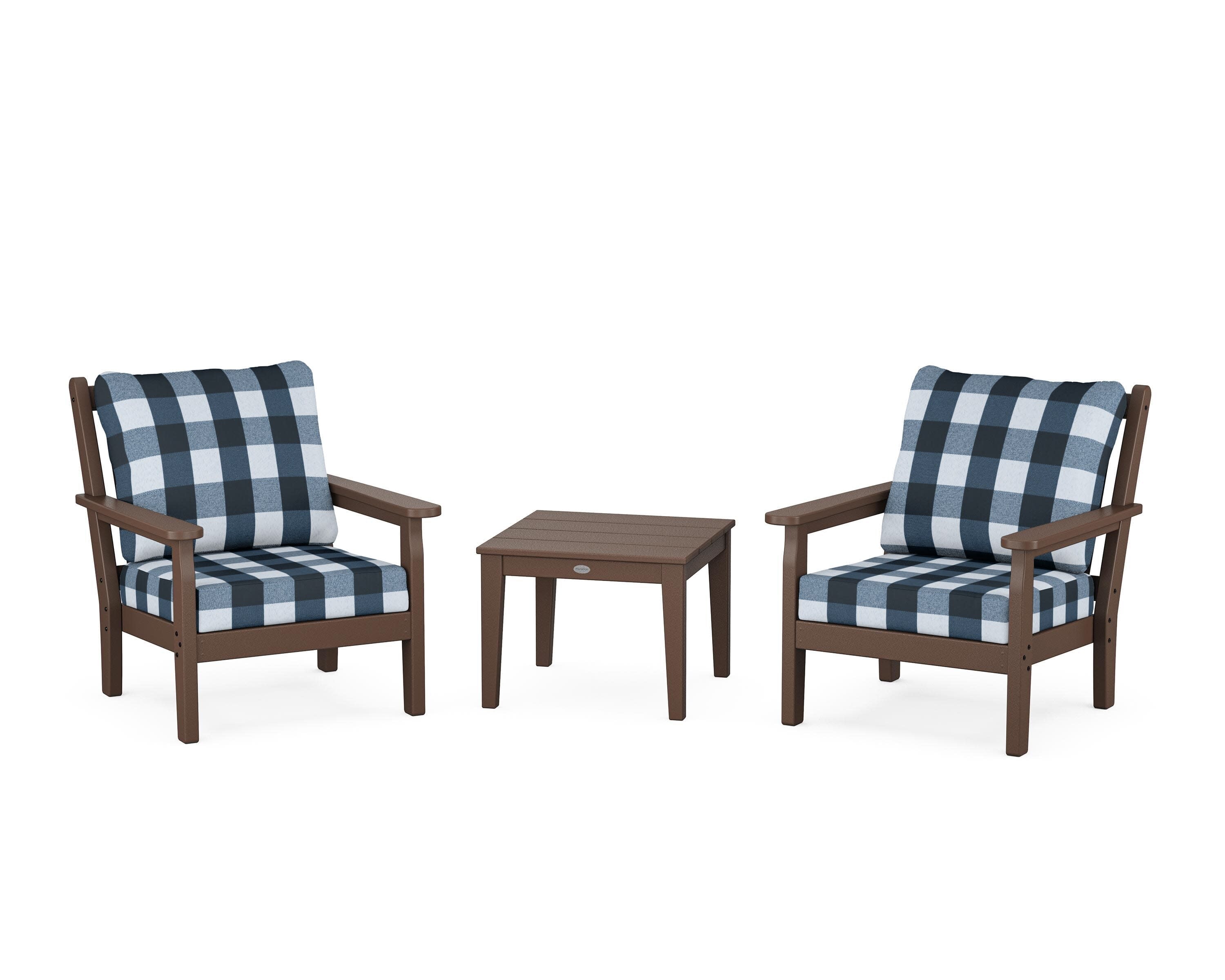 Chippendale 3-Piece Deep Seating Set in Mahogany / Buffalo Plaid Marine Indigo