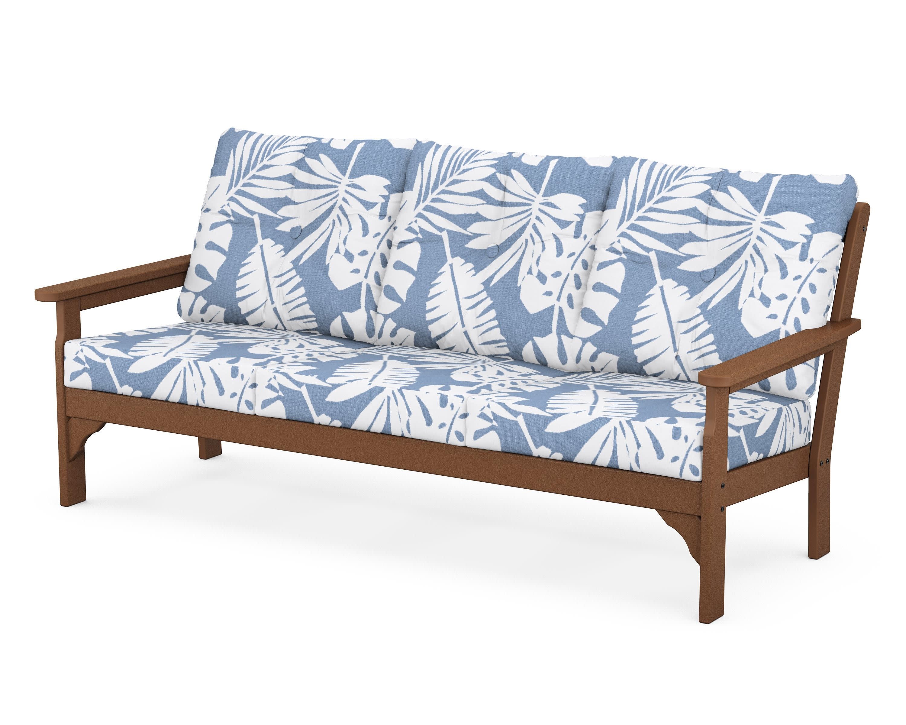 Vineyard Deep Seating Sofa in Teak / Leaf Sky Blue