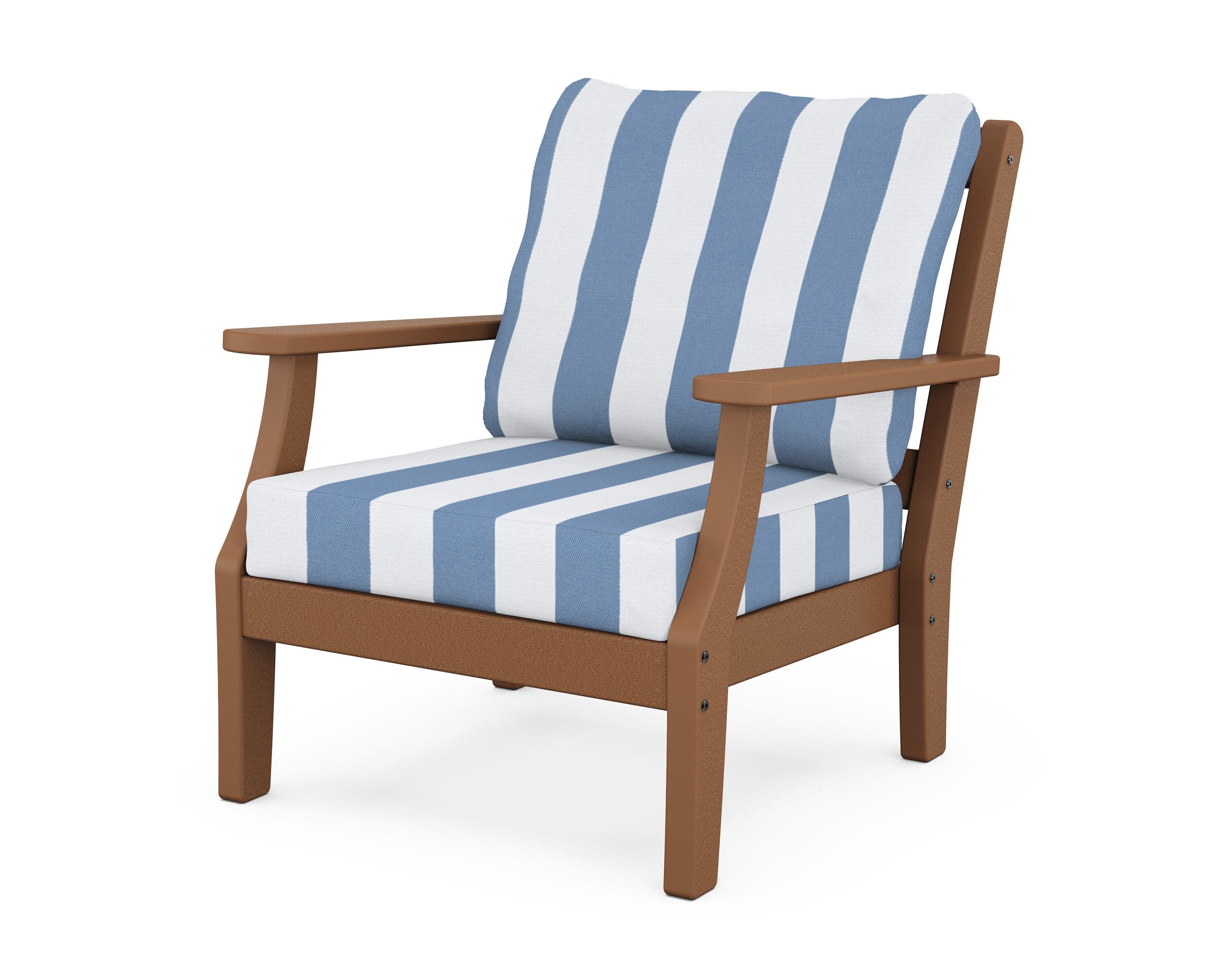Chinoiserie Deep Seating Chair in Teak / Cabana Stripe Sky Blue