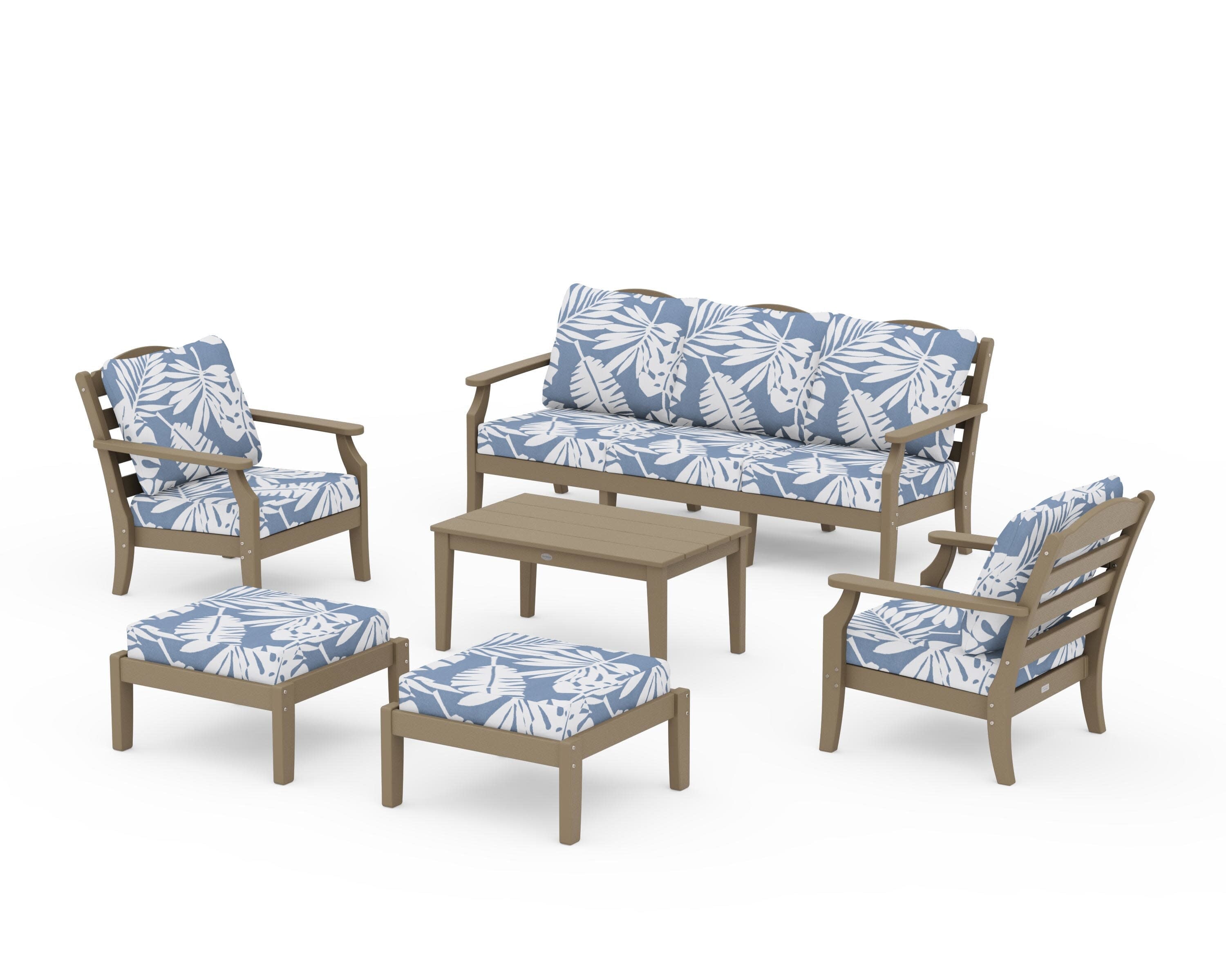 Savannah 6-Piece Lounge Sofa Set in Vintage Sahara / Leaf Sky Blue