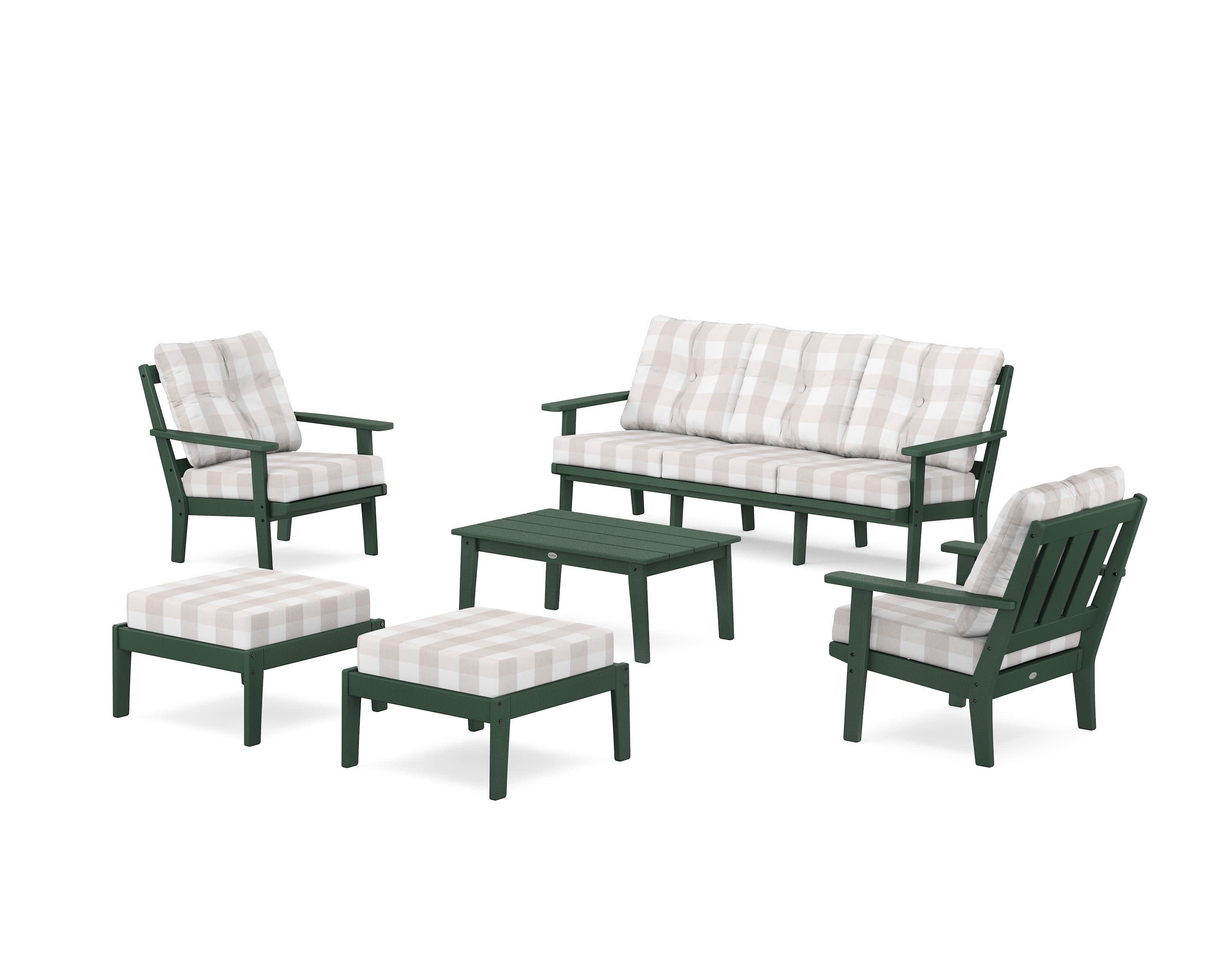 Oxford 6-Piece Lounge Sofa Set in Green / Buffalo Plaid Dune Burlap