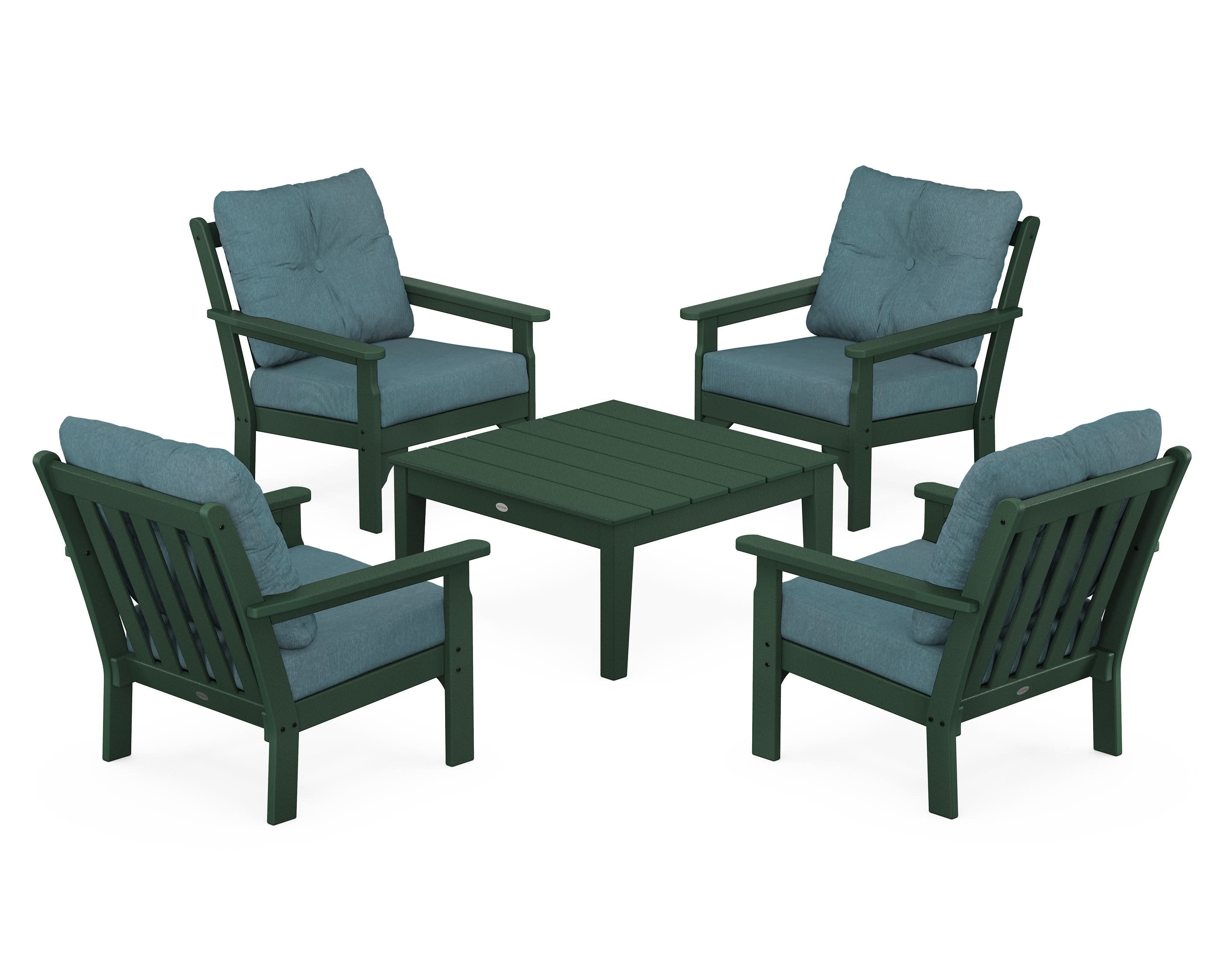Vineyard 5-Piece Deep Seating Conversation Set in Green / Ocean Teal