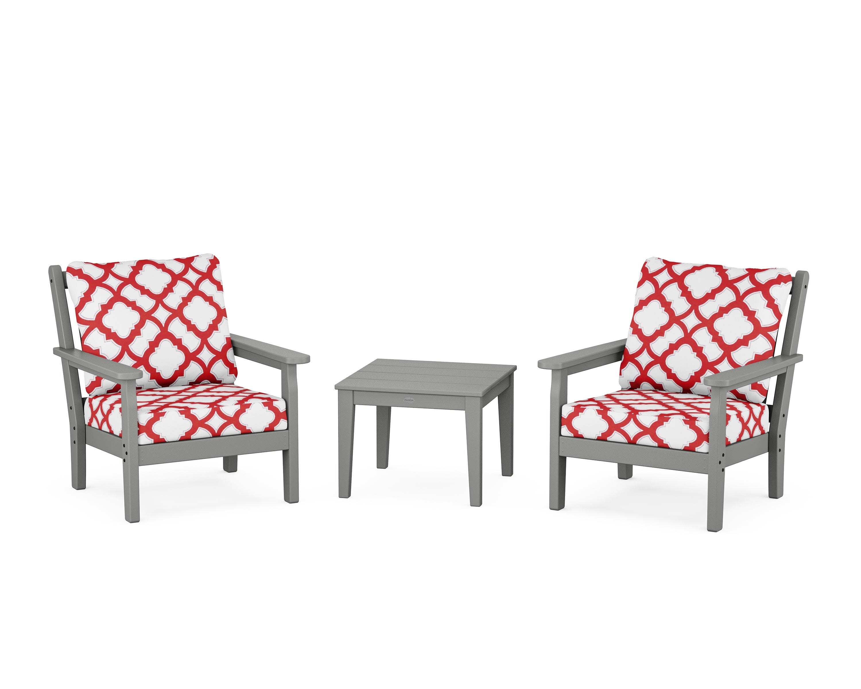 Chippendale 3-Piece Deep Seating Set in Slate Grey / Trellis Crimson