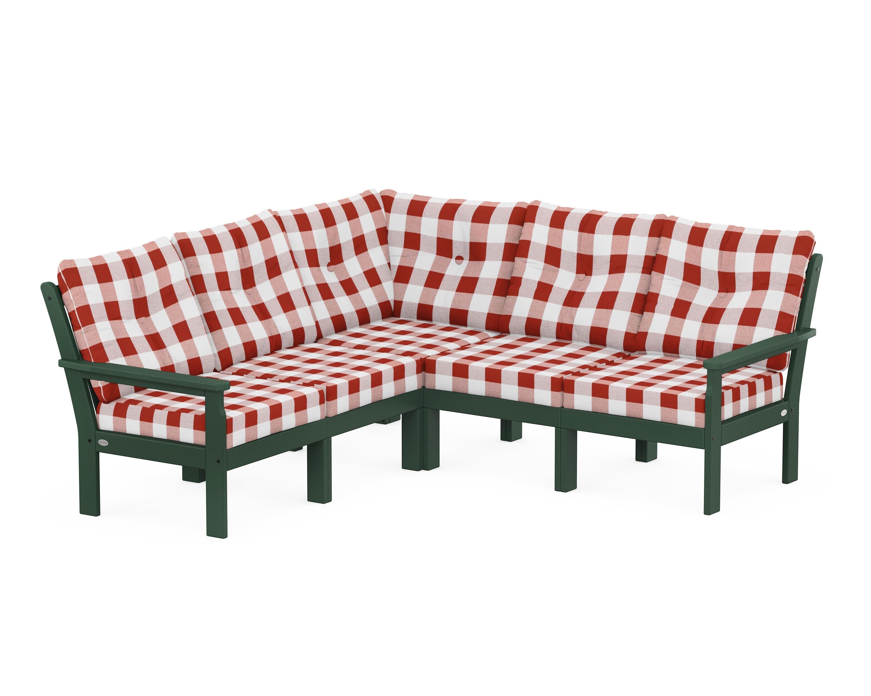 Vineyard 5-Piece Sectional in Green / Buffalo Plaid Crimson