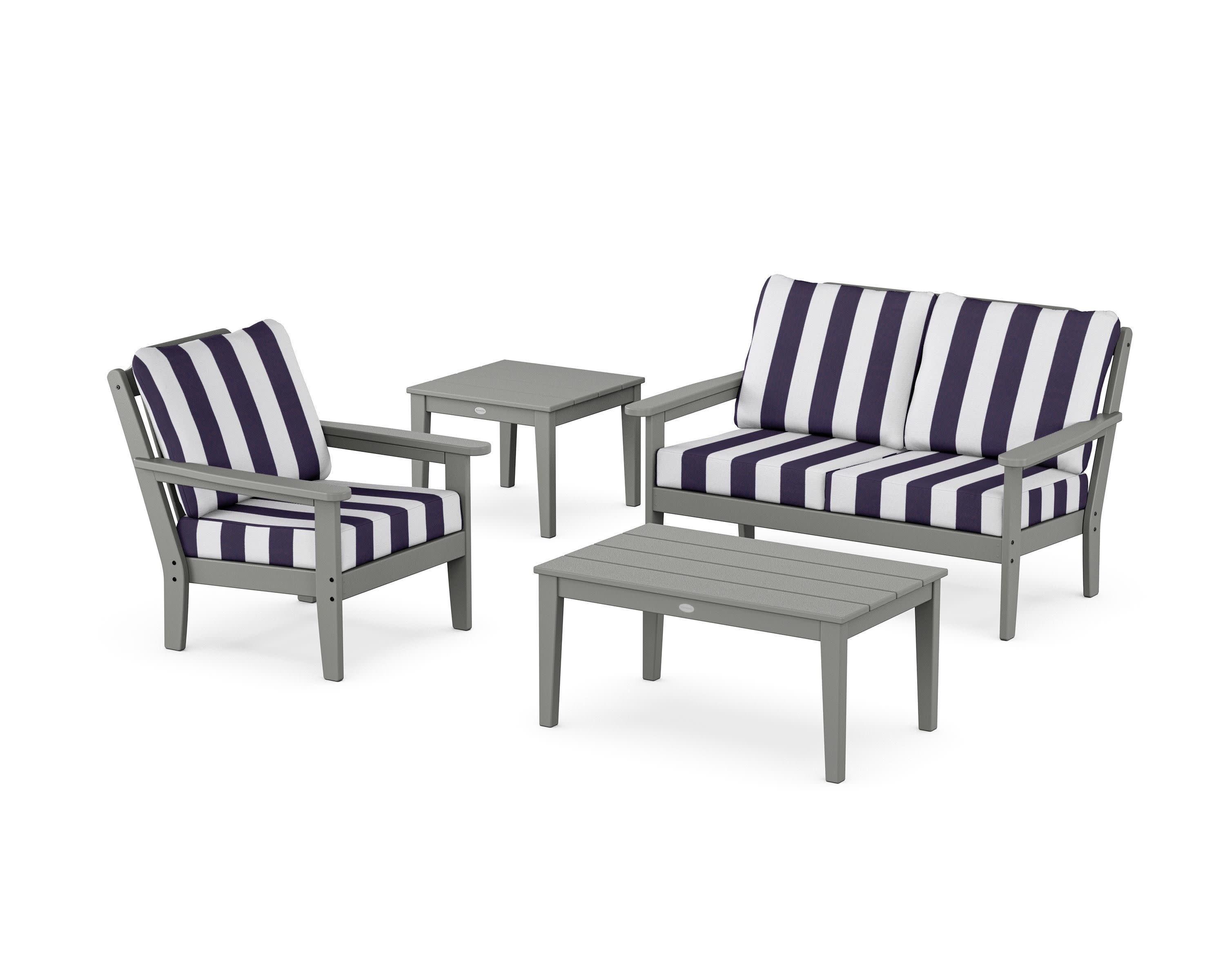 Wovendale 4-Piece Deep Seating Set in Slate Grey / Cabana Stripe Navy
