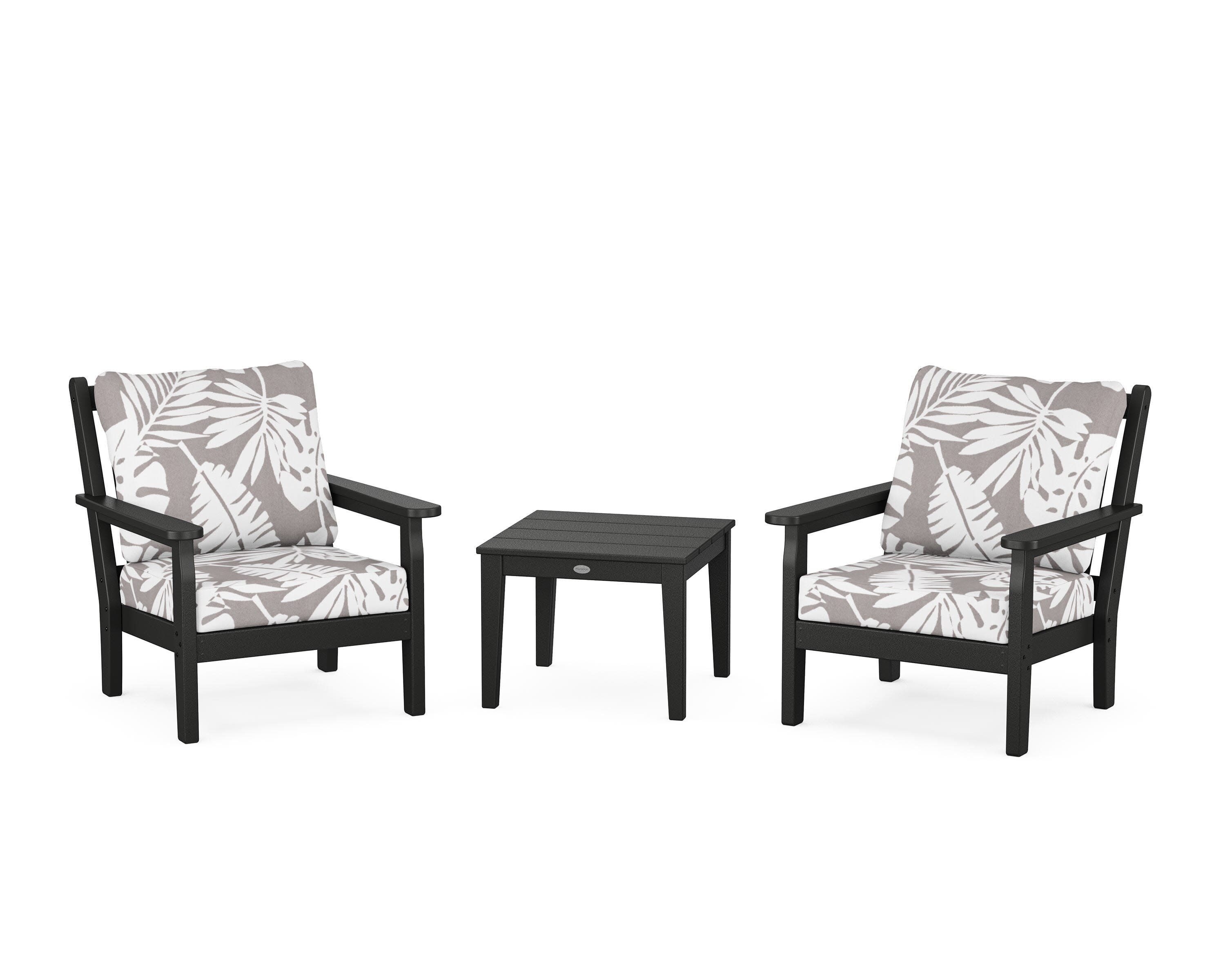 Chippendale 3-Piece Deep Seating Set in Black / Leaf Grey Mist