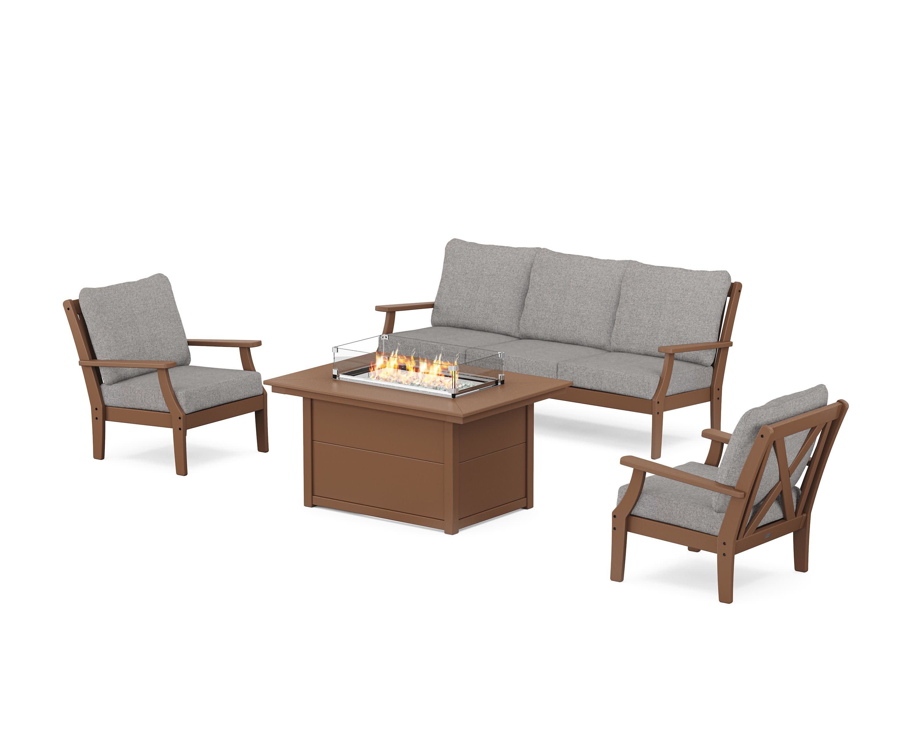 Braxton Deep Seating Fire Pit Table Set in Teak / Grey Mist