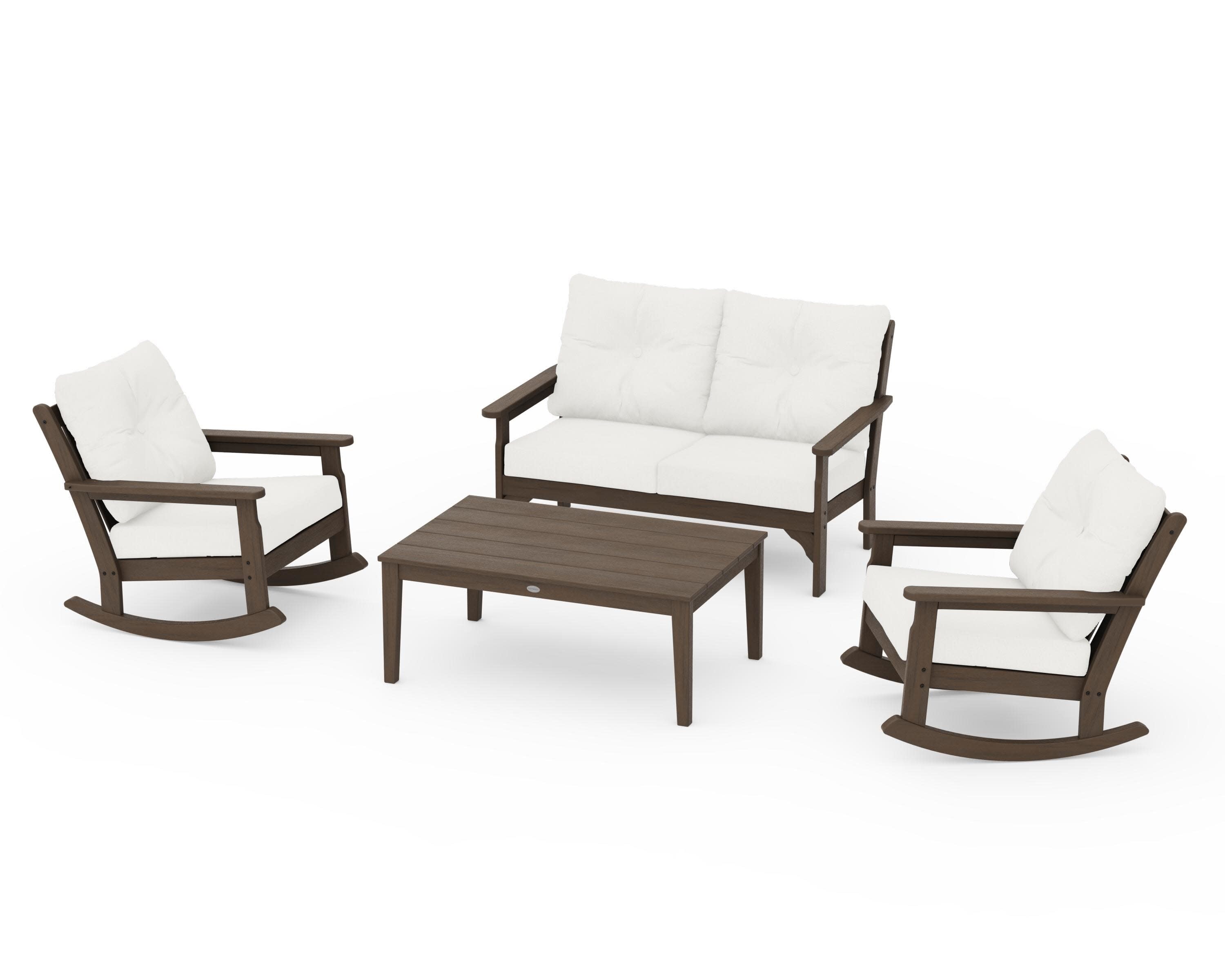 Vineyard 4-Piece Deep Seating Rocking Chair Set in Kona / Natural Linen